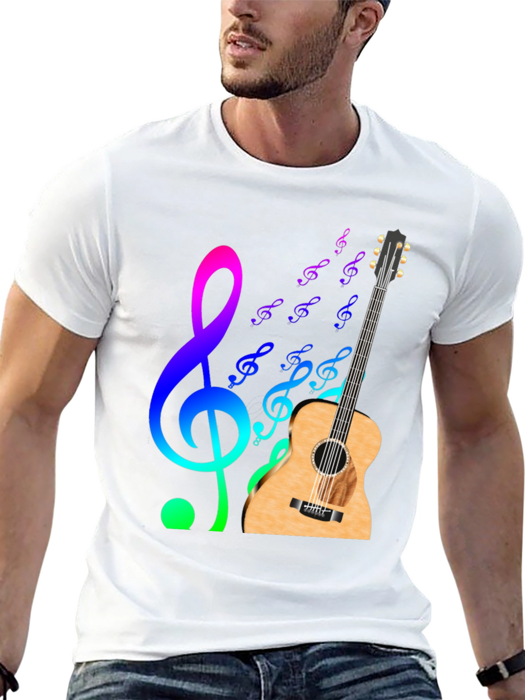 Musical Notes Guitar Graphic T-Shirt