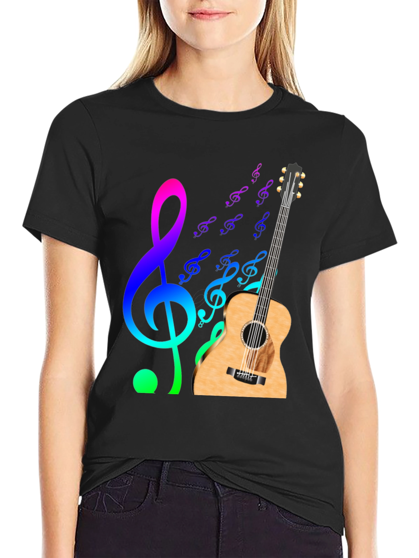 Musical Notes Guitar Graphic T-Shirt