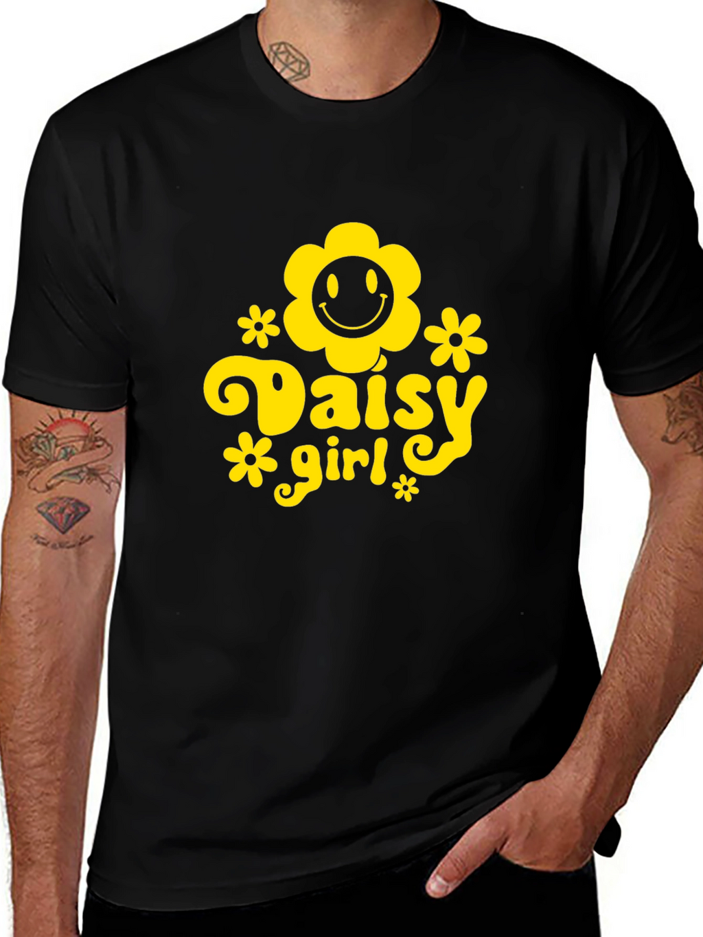 Daisy Girl Black T-Shirt - Groovy Retro Style