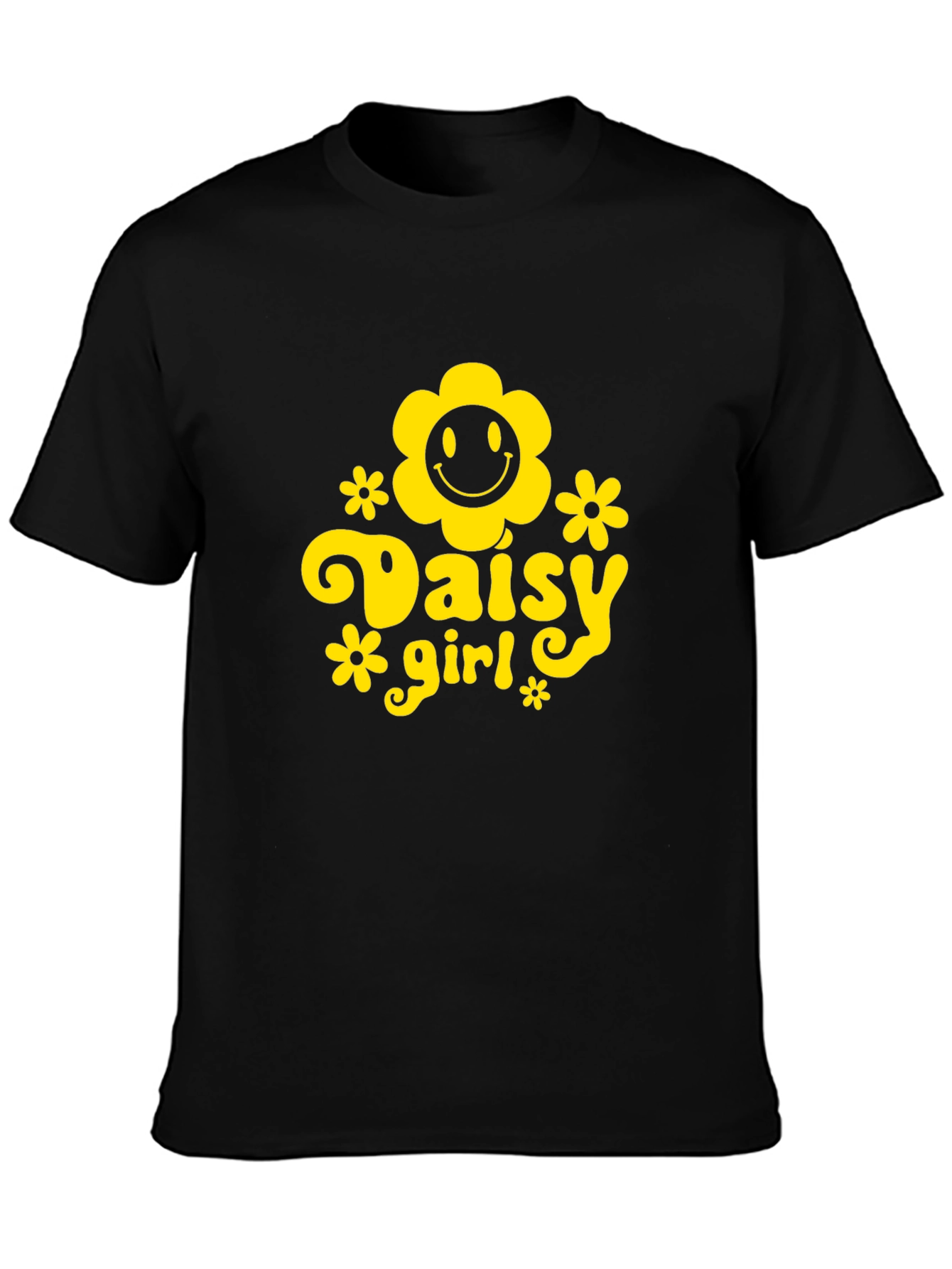 Daisy Girl Black T-Shirt - Groovy Retro Style