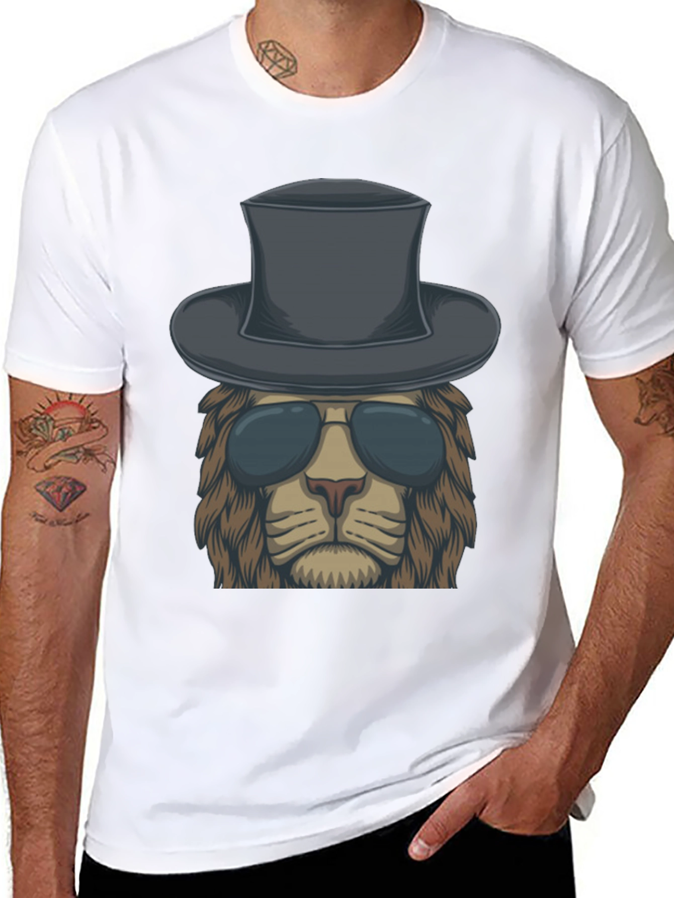Lion in Hat Graphic Tee - Cool & Stylish