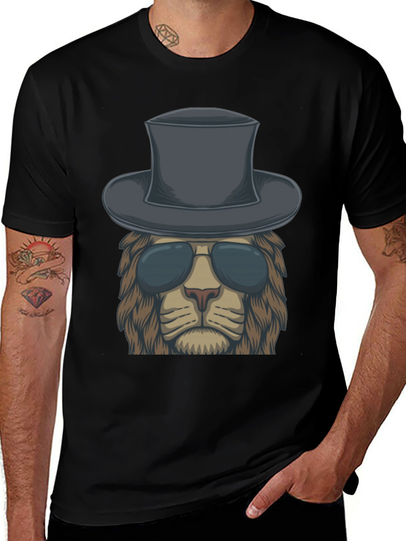 Lion in Hat Graphic Tee - Cool & Stylish