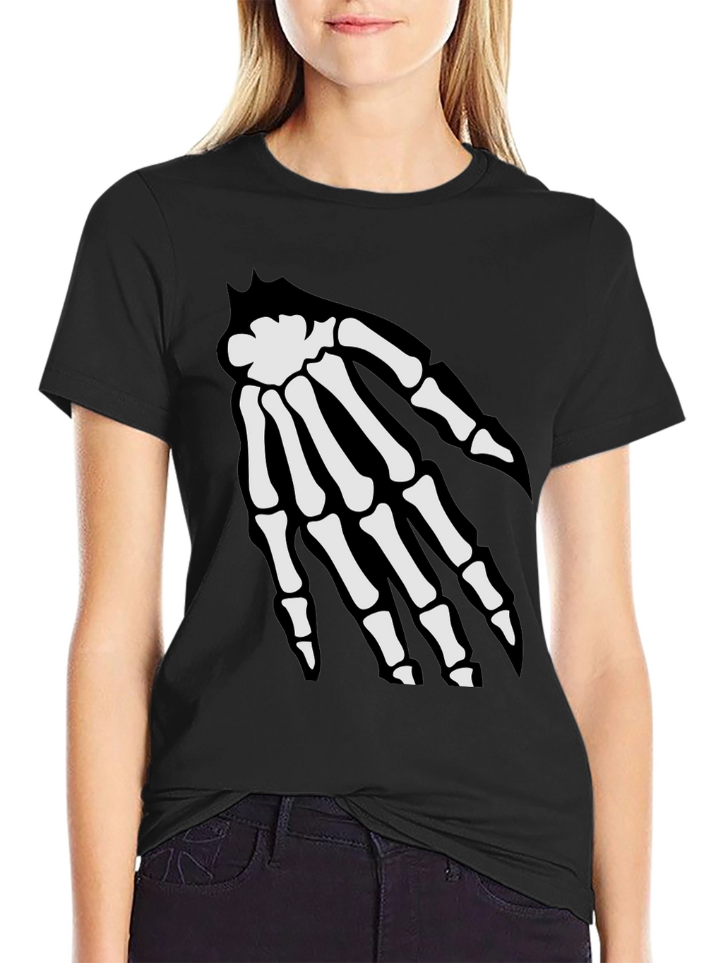 Skeleton Hand Graphic Tee - Spooky Black T-Shirt