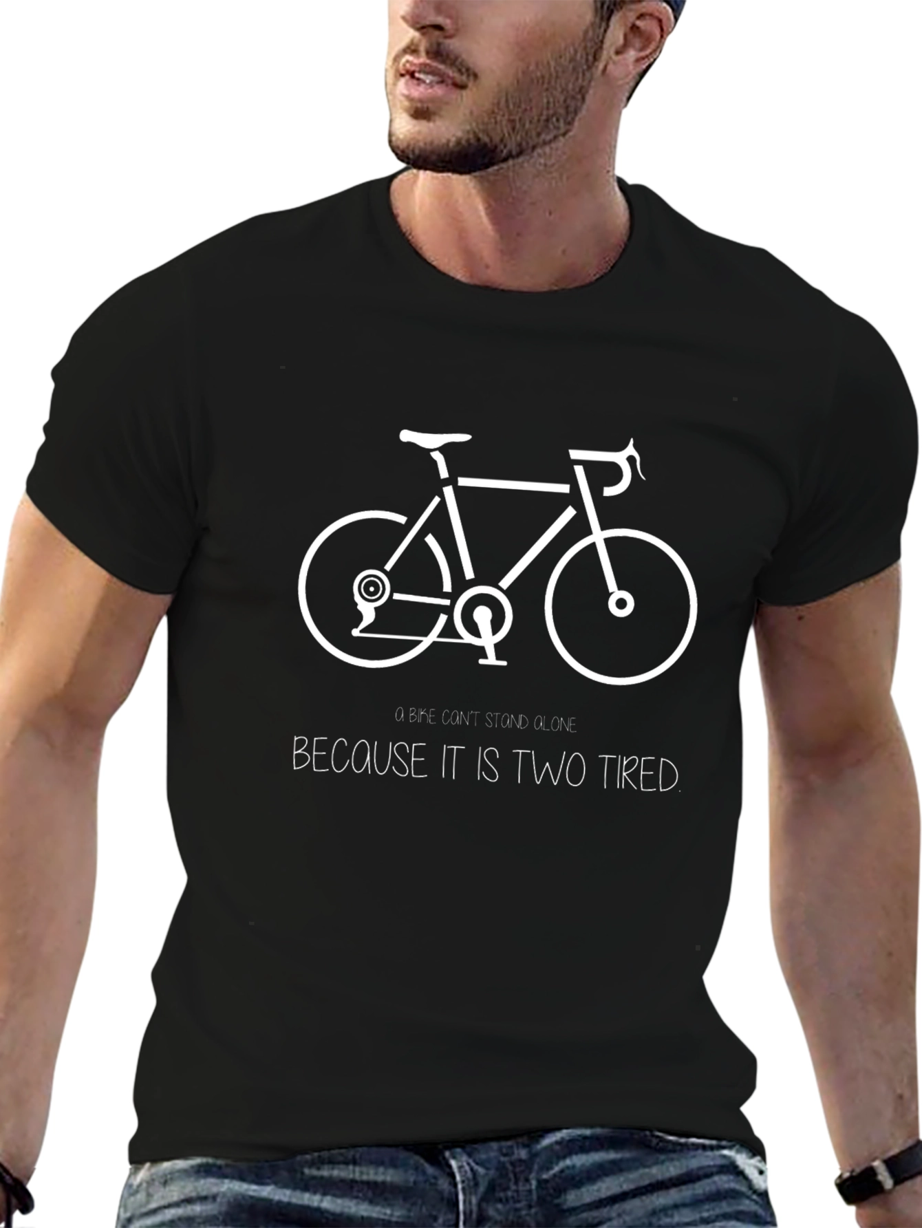 Funny Bike Two Tired Black Graphic T-Shirt