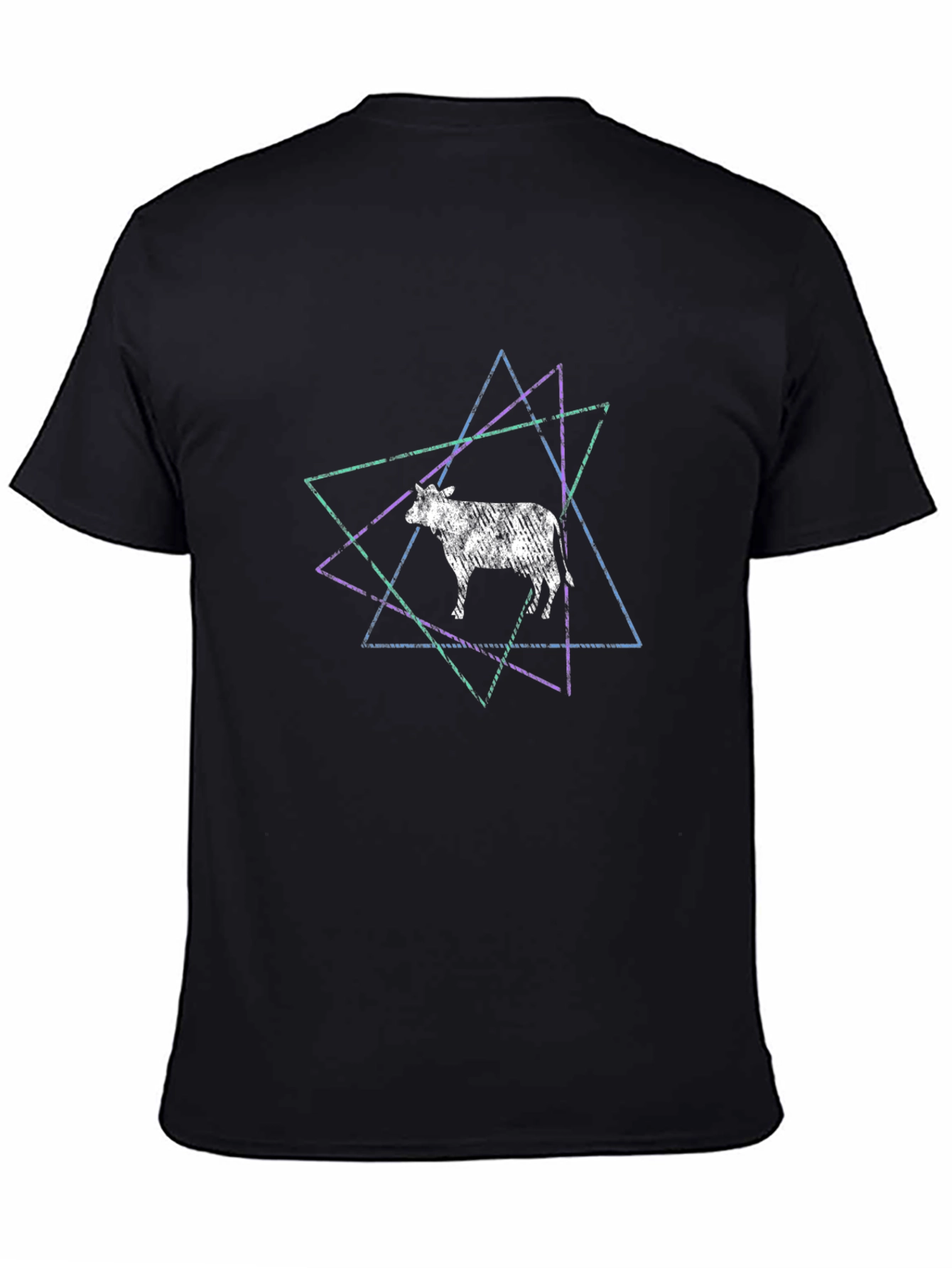 Cow Geometric Graphic Print Black T-Shirt