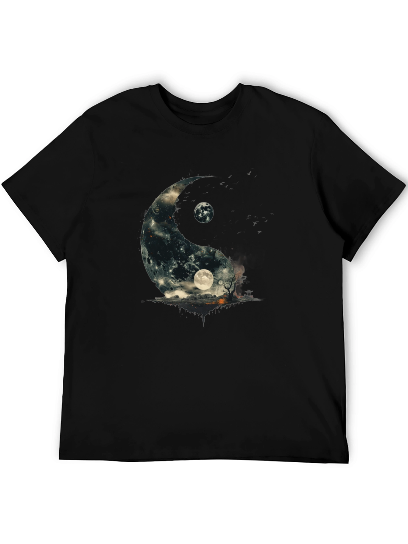 Yin Yang Moon Graphic T-Shirt - Black