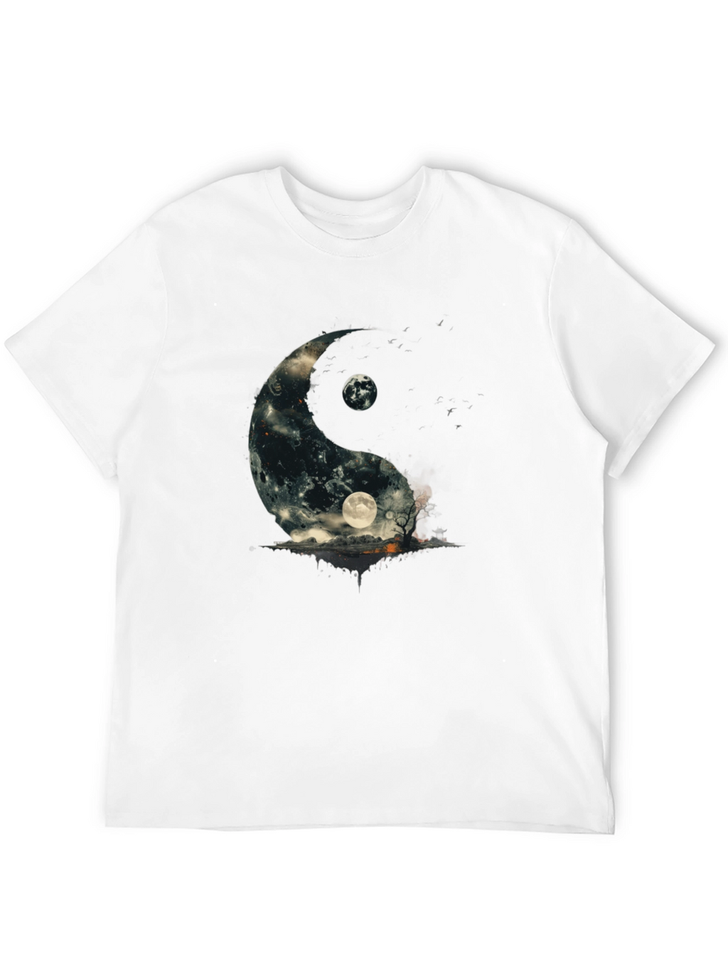 Yin Yang Moon Graphic T-Shirt - Black