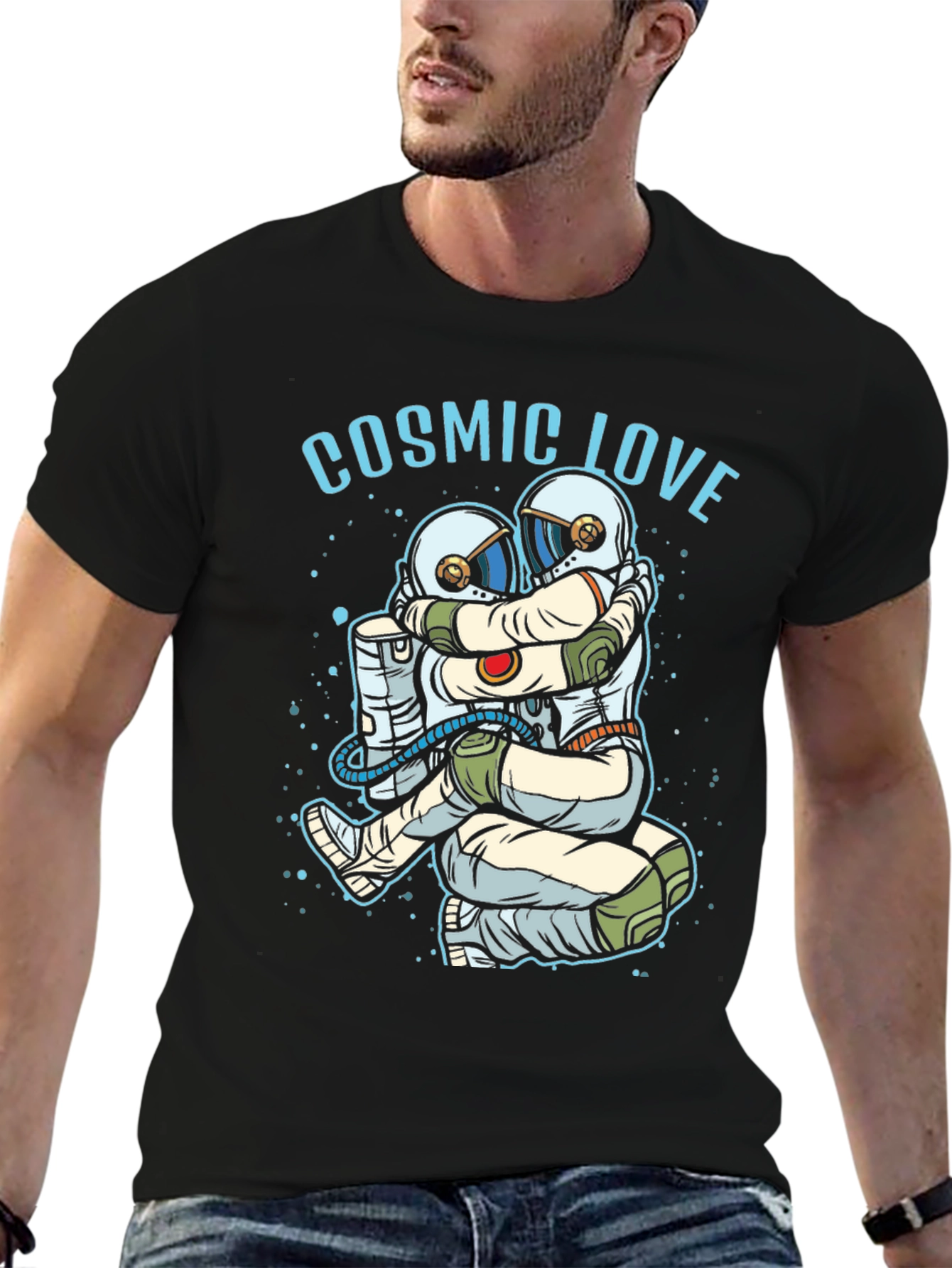 Cosmic Love Astronaut Graphic T-Shirt - Black