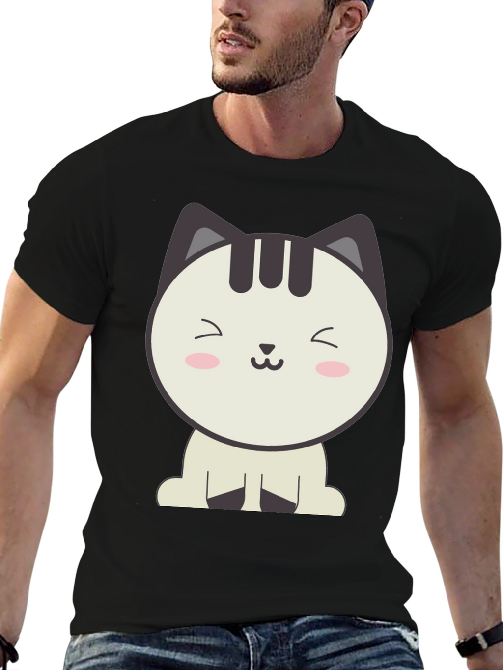 Cute Cartoon Cat Graphic T-Shirt