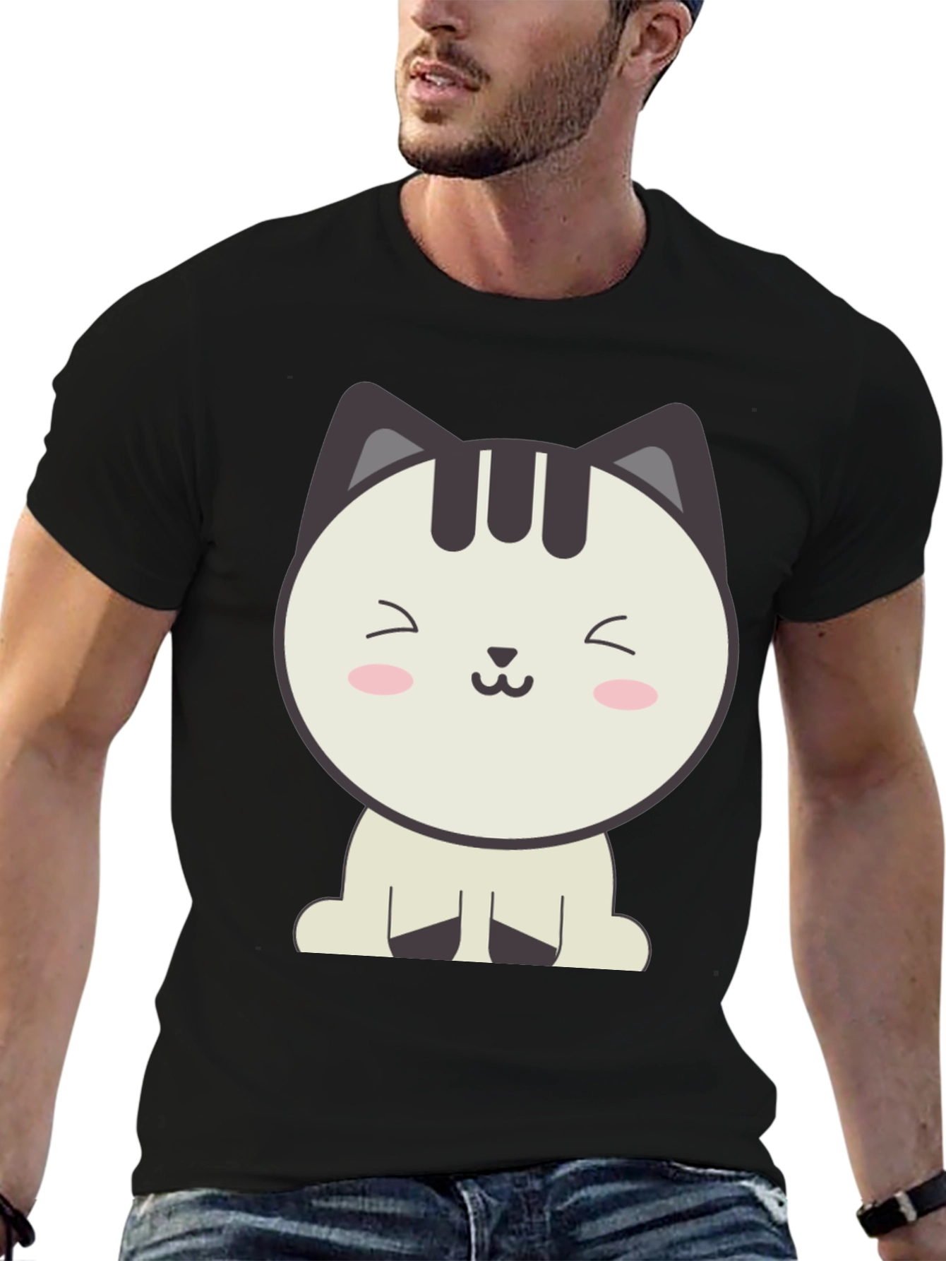 Cute Cartoon Cat Graphic T-Shirt