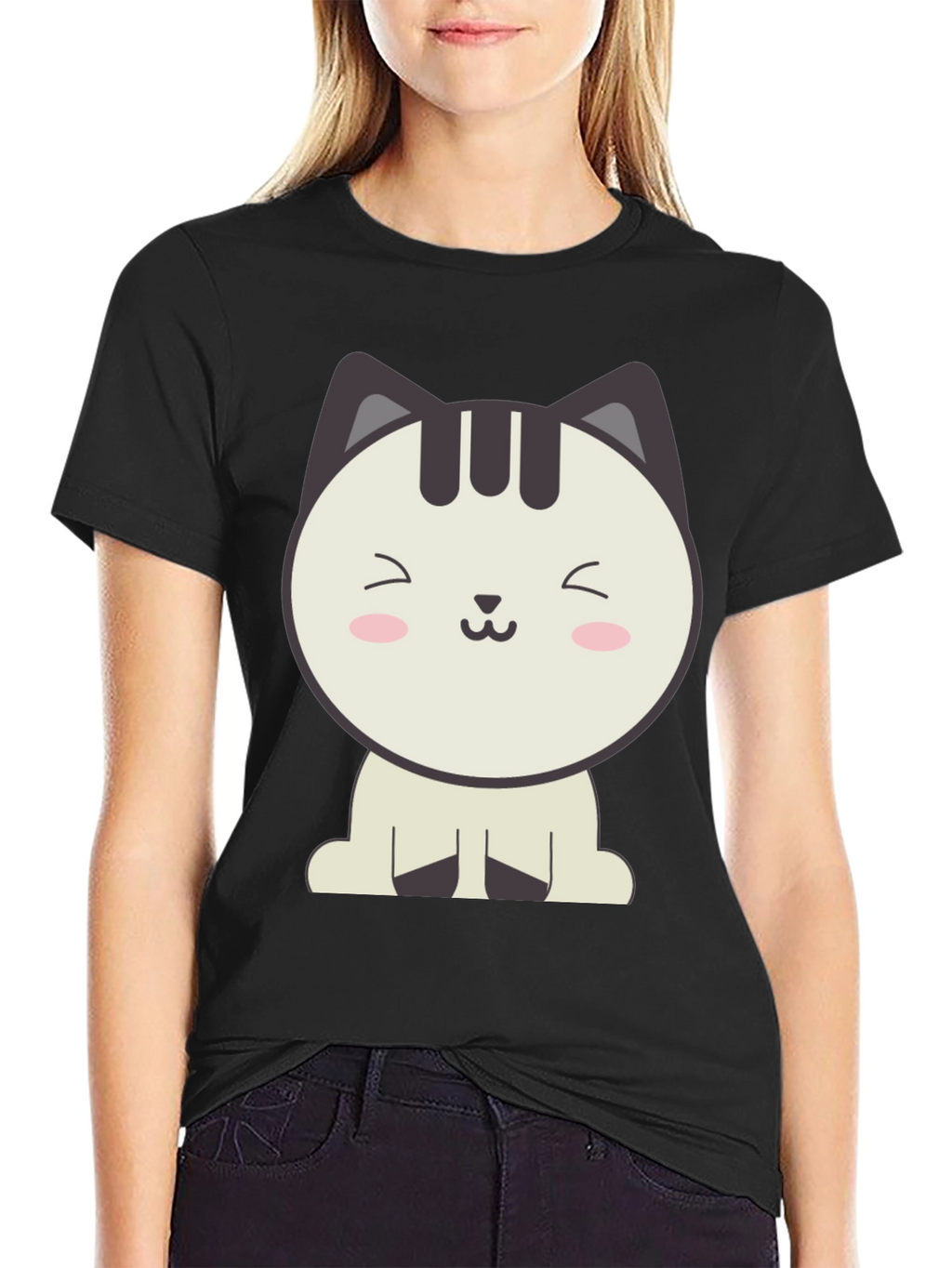 Cute Cartoon Cat Graphic T-Shirt