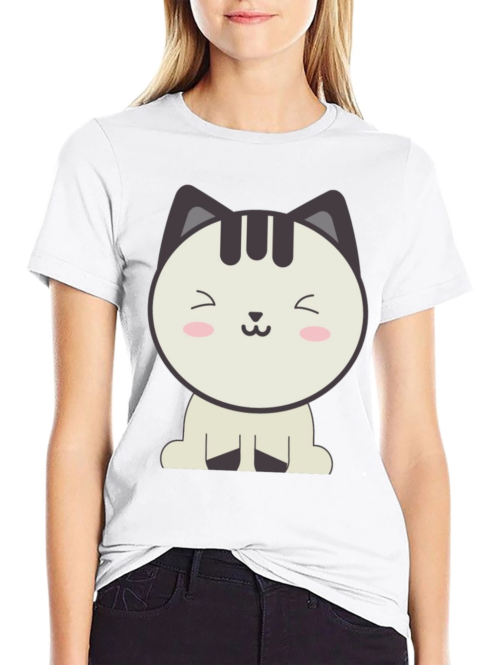 Cute Cartoon Cat Graphic T-Shirt