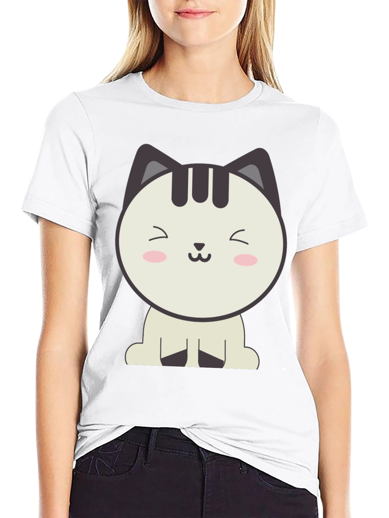 Cute Cartoon Cat Graphic T-Shirt