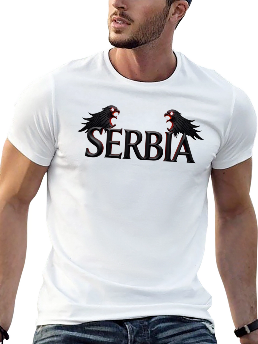 Serbia Eagle Graphic Black T-Shirt