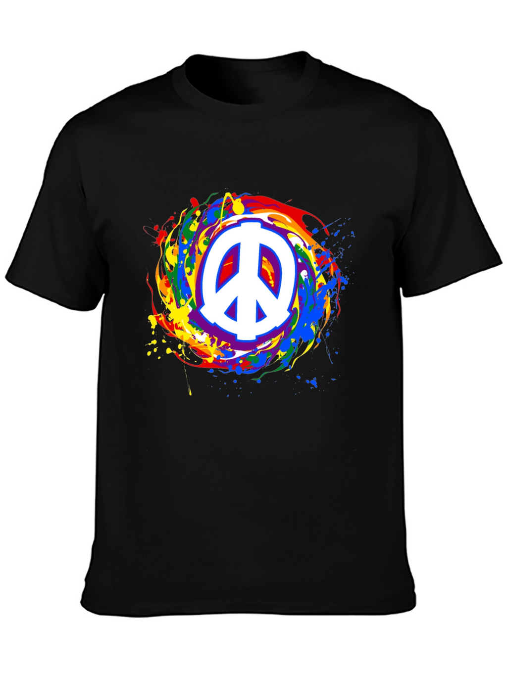 Peace Sign Rainbow Splatter Black T-Shirt