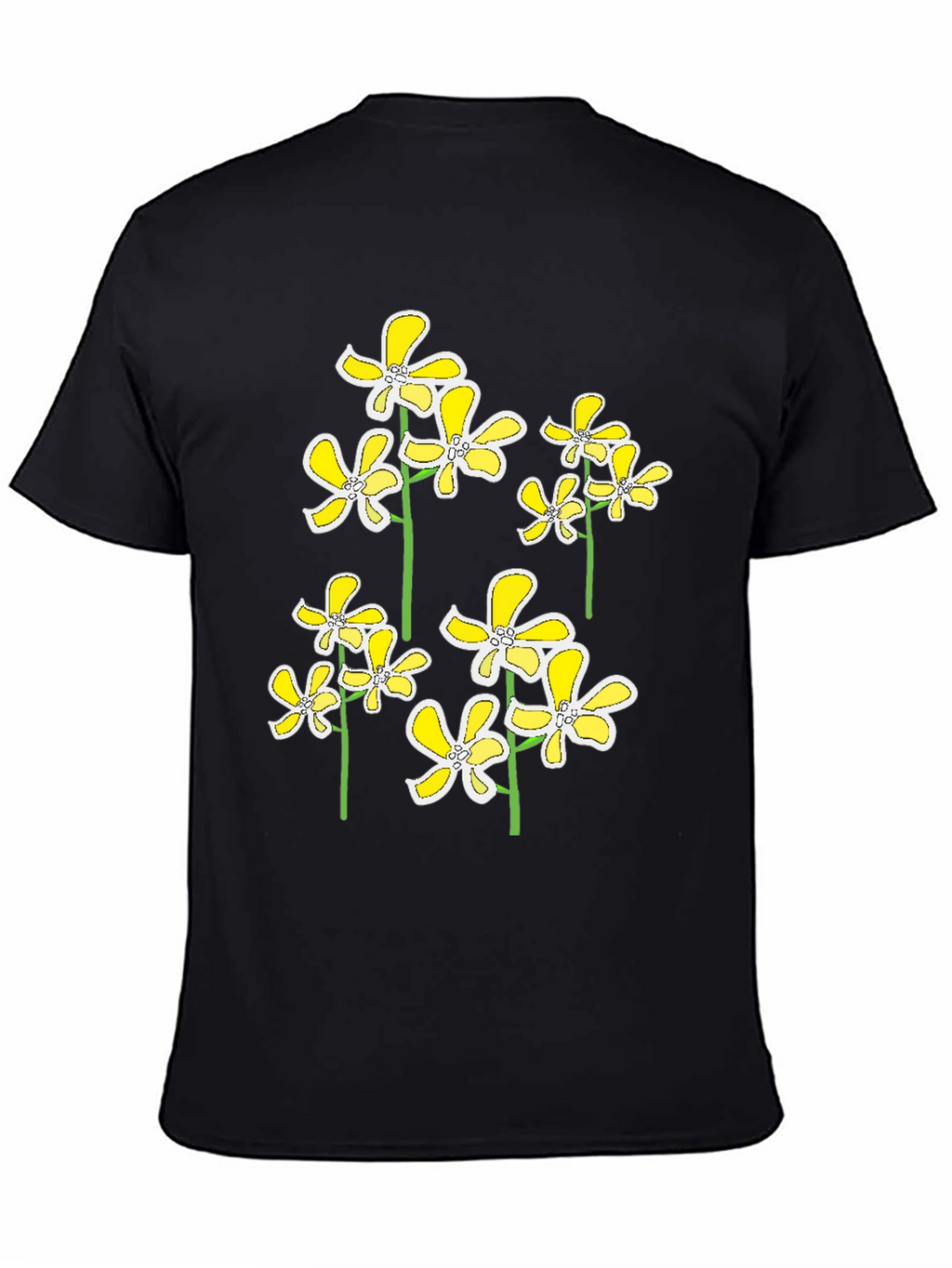 Floral Print Black T-Shirt - Yellow Flower Design