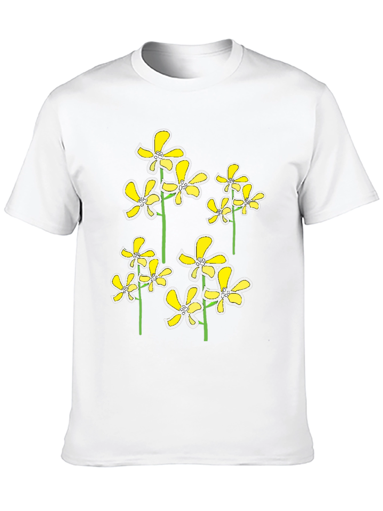 Floral Print Black T-Shirt - Yellow Flower Design