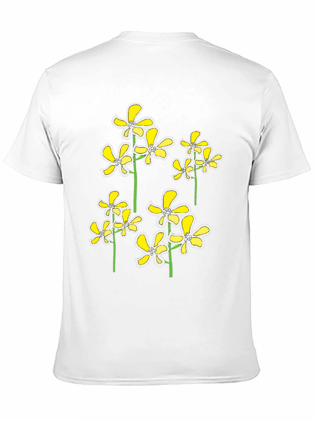 Floral Print Black T-Shirt - Yellow Flower Design