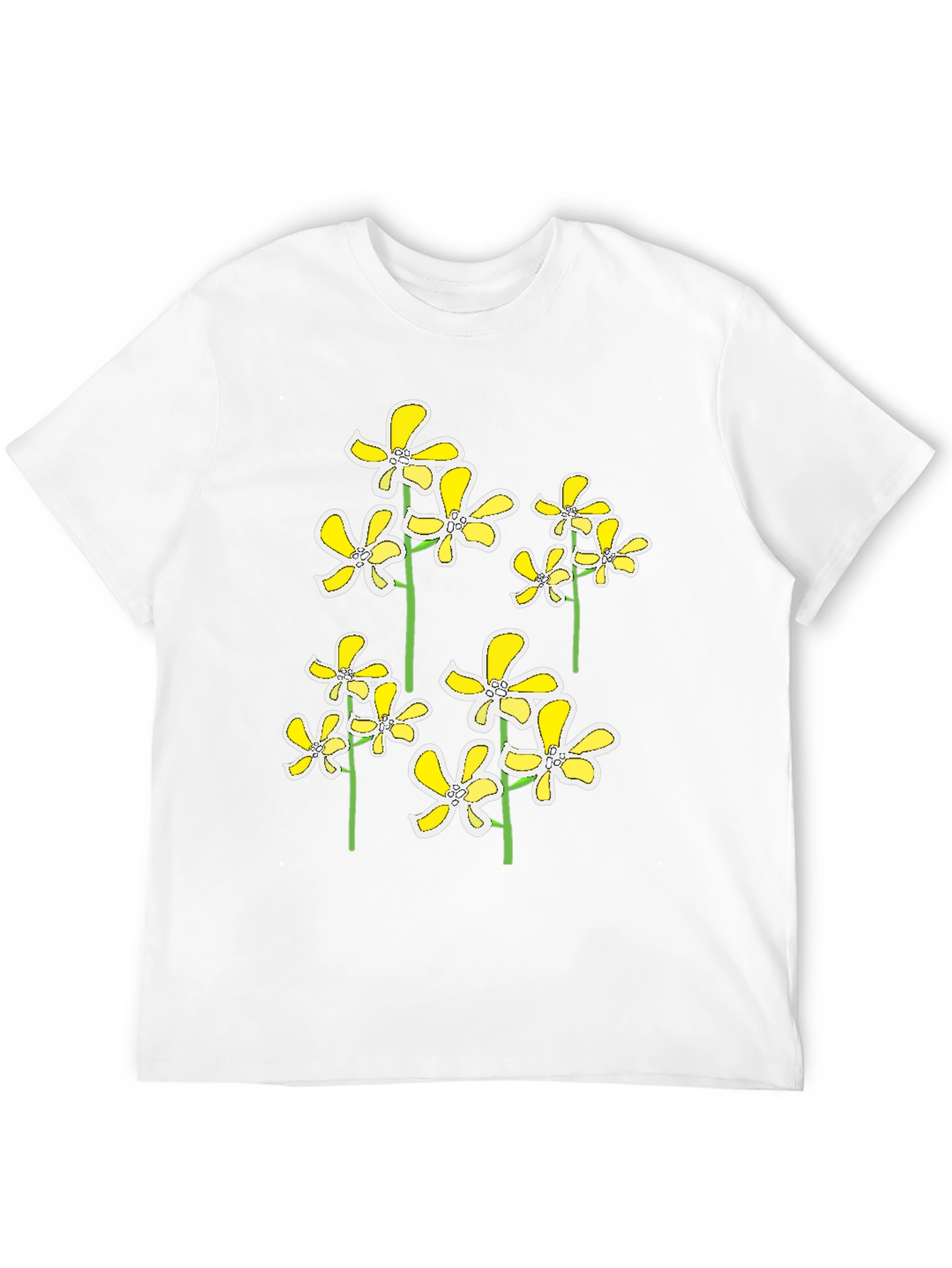 Floral Print Black T-Shirt - Yellow Flower Design