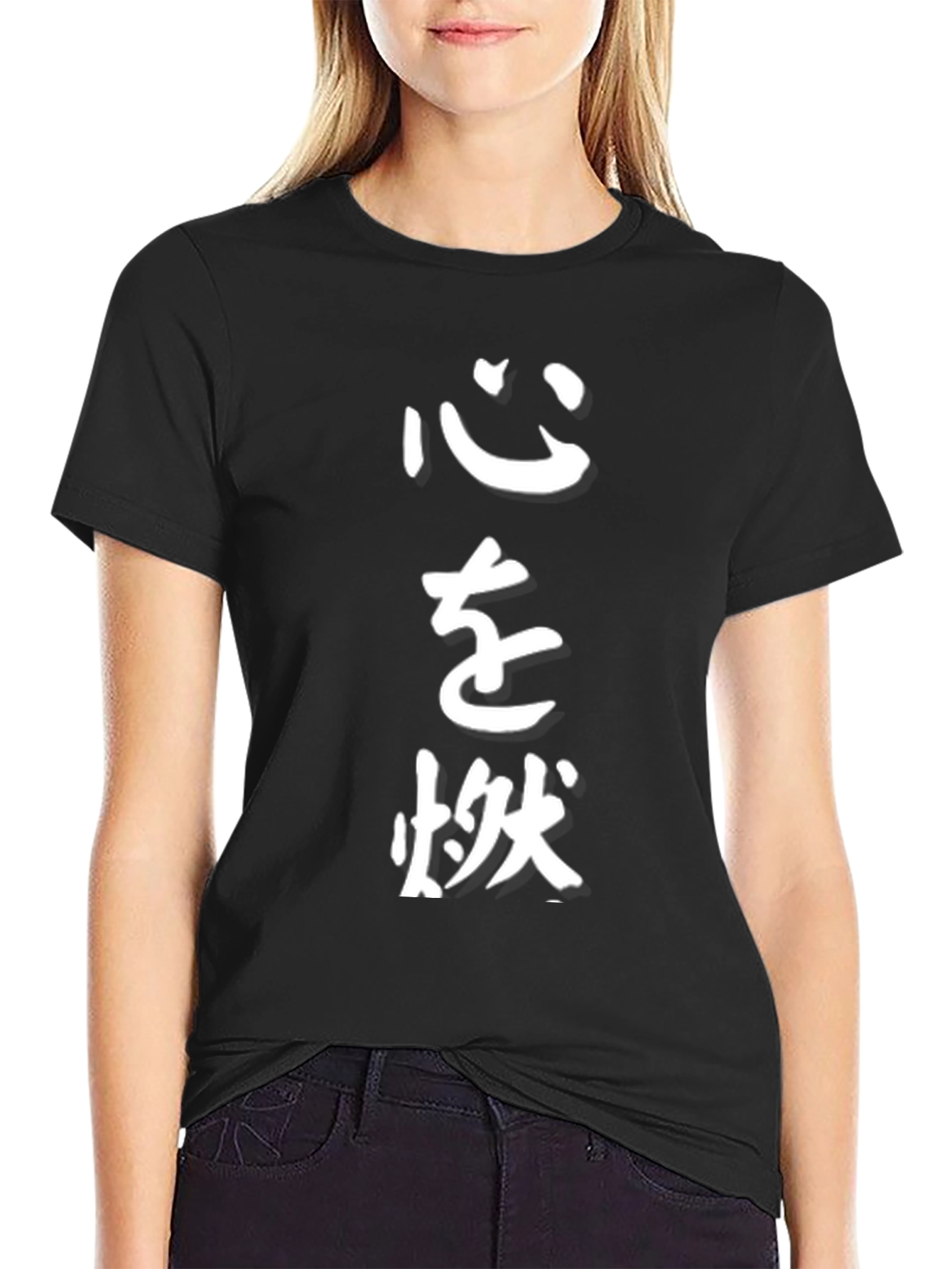 Mens Black T-Shirt with Japanese Calligraphy Print