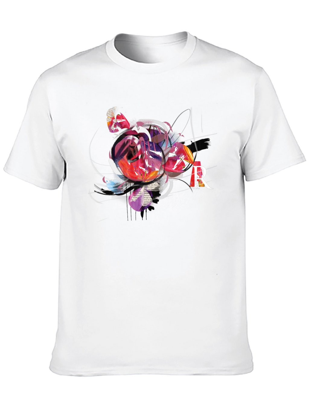 Abstract Rose & R Letter Black Graphic Tee