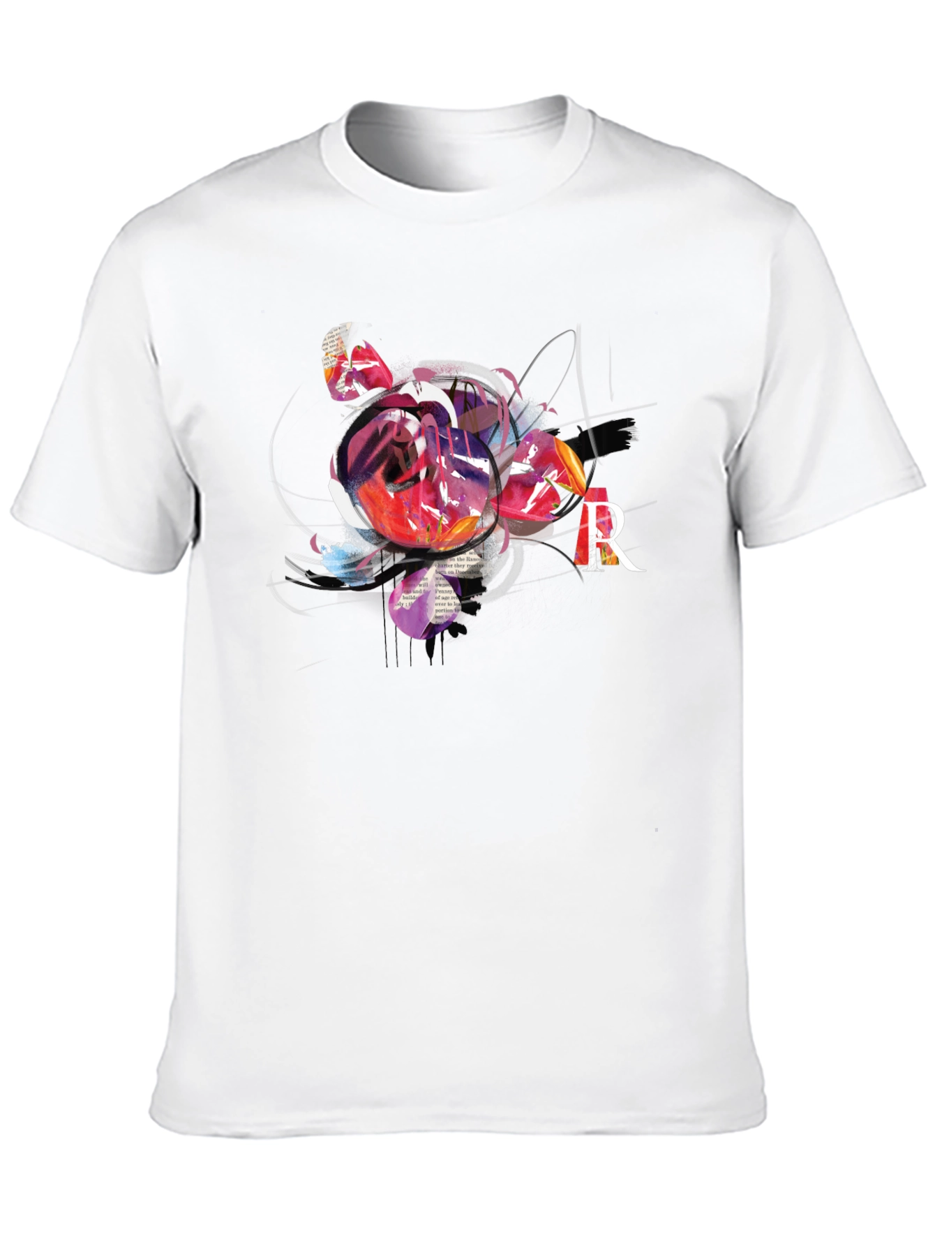 Abstract Rose & R Letter Black Graphic Tee