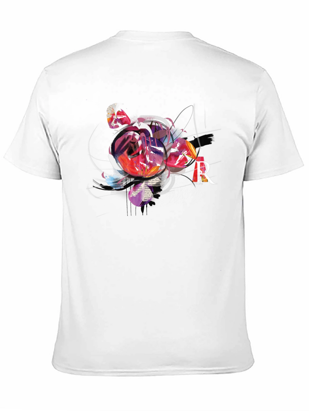 Abstract Rose & R Letter Black Graphic Tee