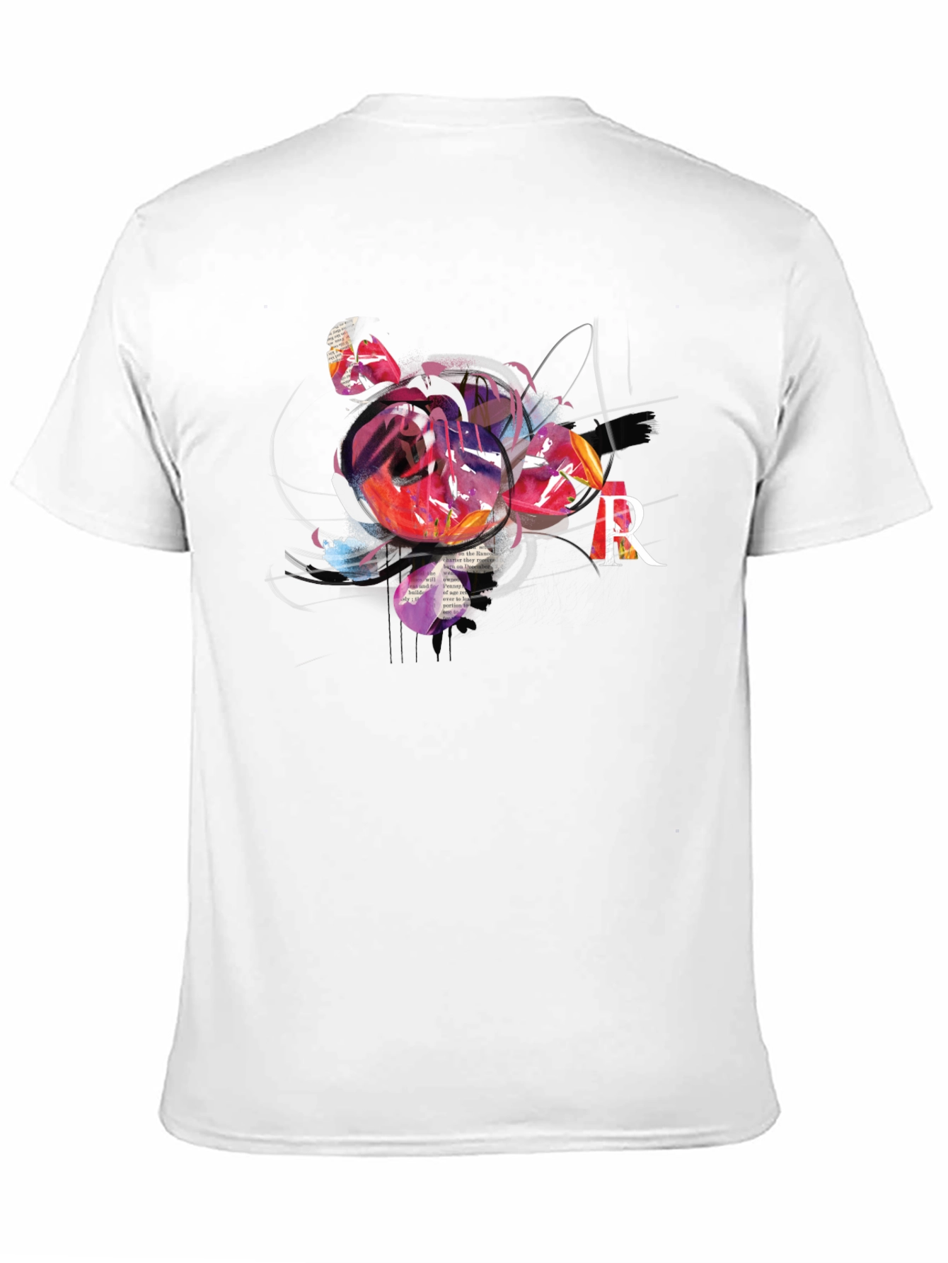 Abstract Rose & R Letter Black Graphic Tee