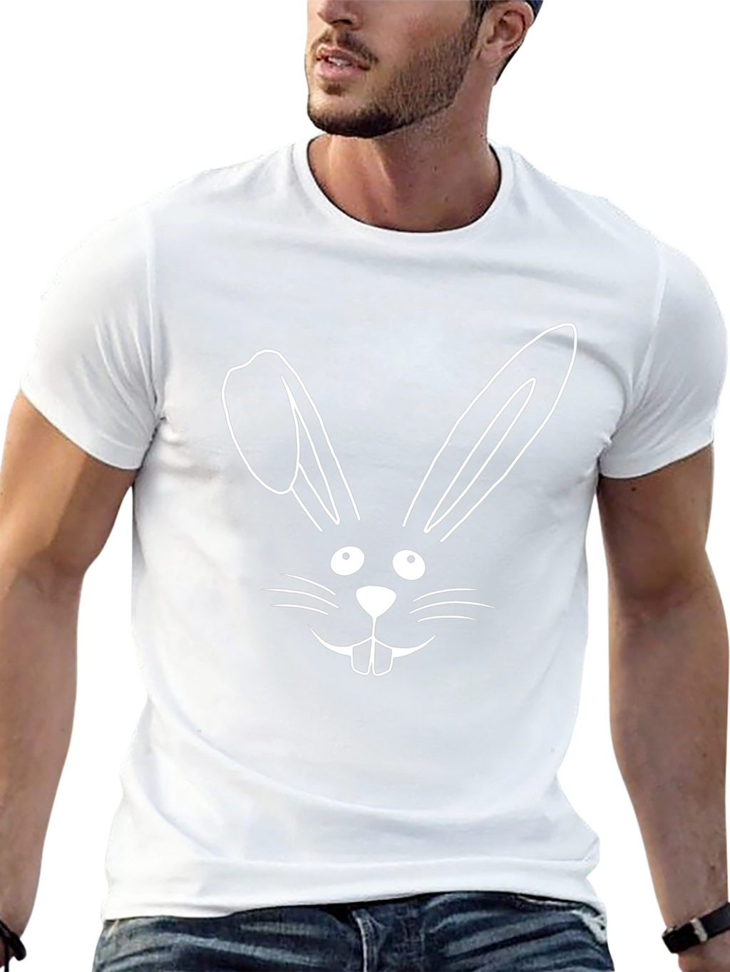 Bunny Face Graphic Tee - Black Cotton T-Shirt