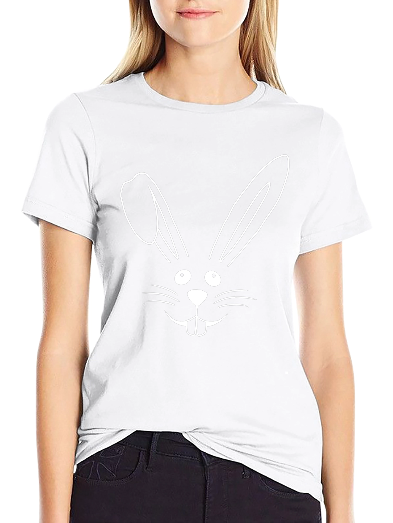 Bunny Face Graphic Tee - Black Cotton T-Shirt