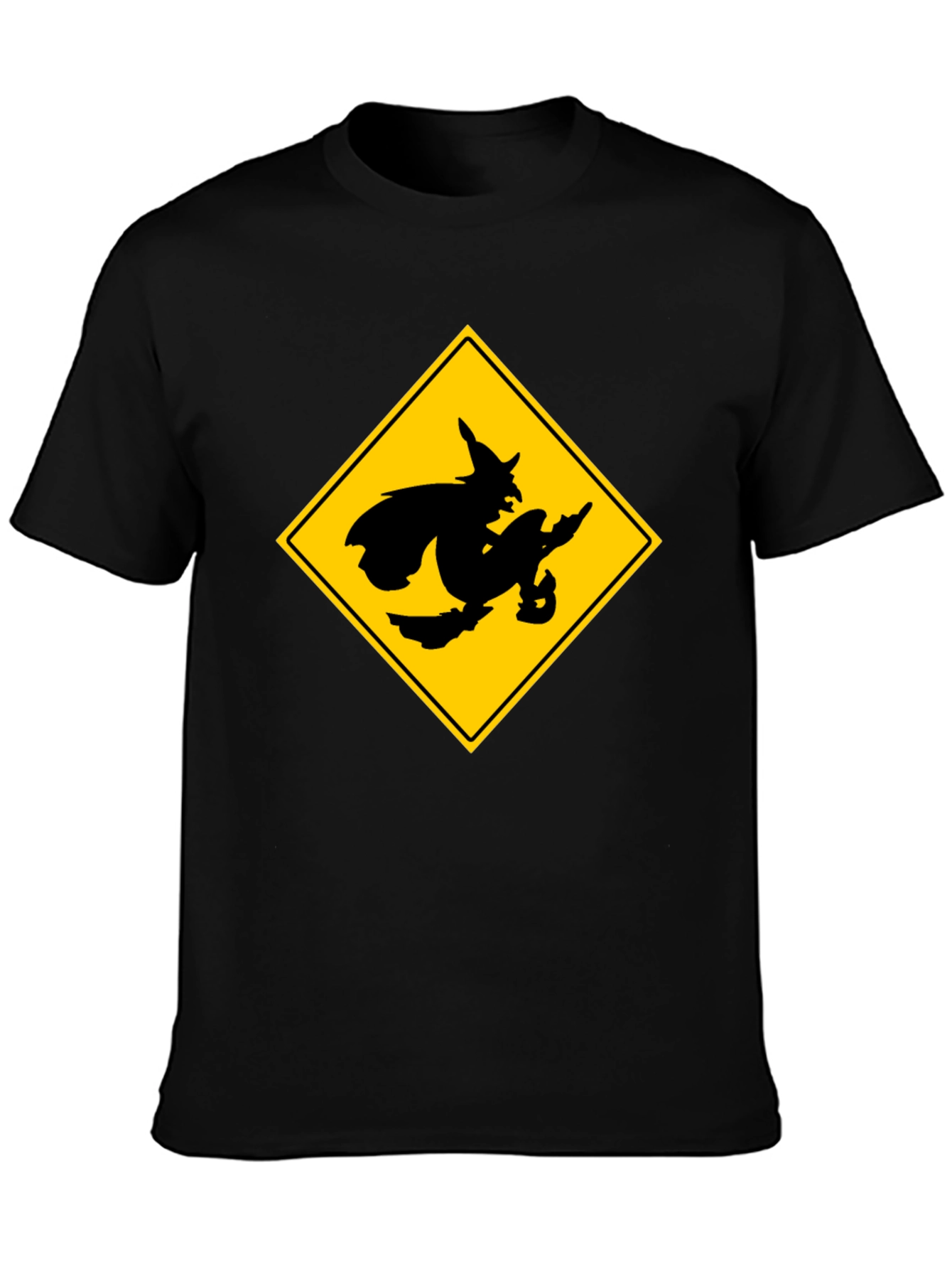 Witch Crossing Sign Black T-Shirt