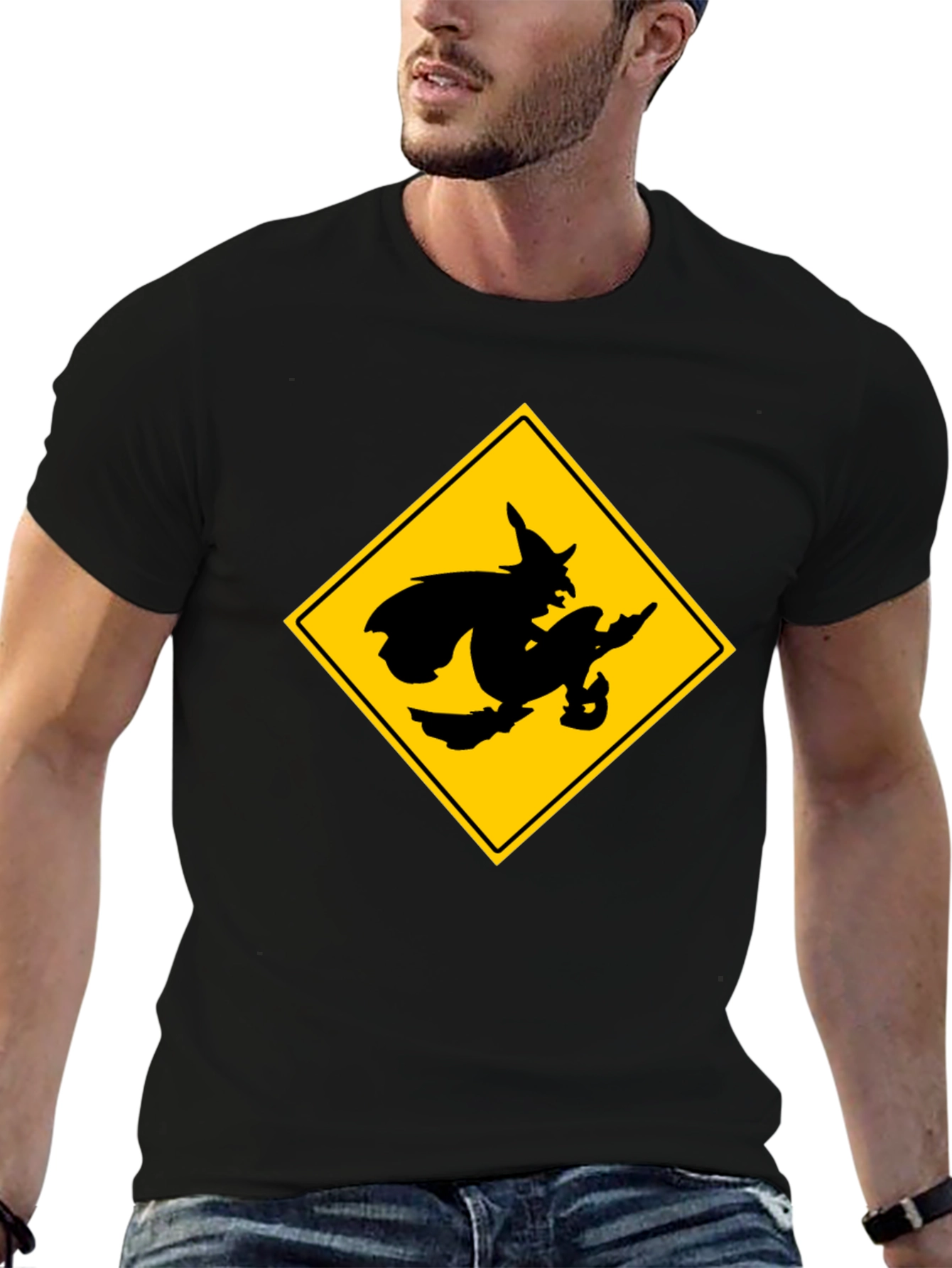 Witch Crossing Sign Black T-Shirt