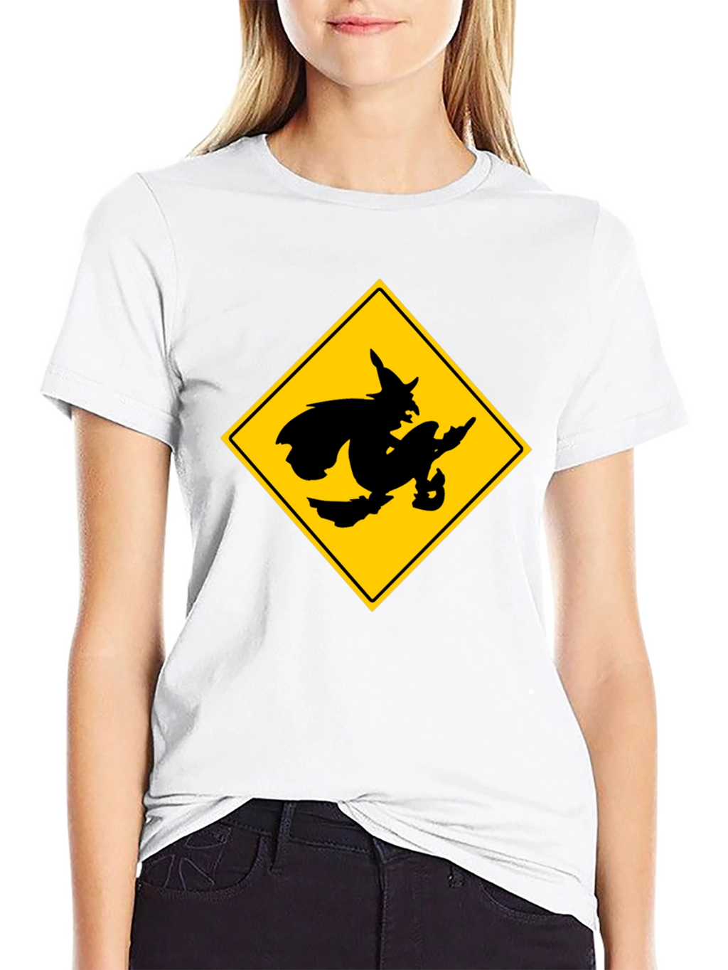 Witch Crossing Sign Black T-Shirt