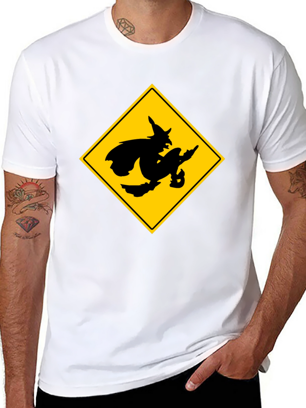Witch Crossing Sign Black T-Shirt