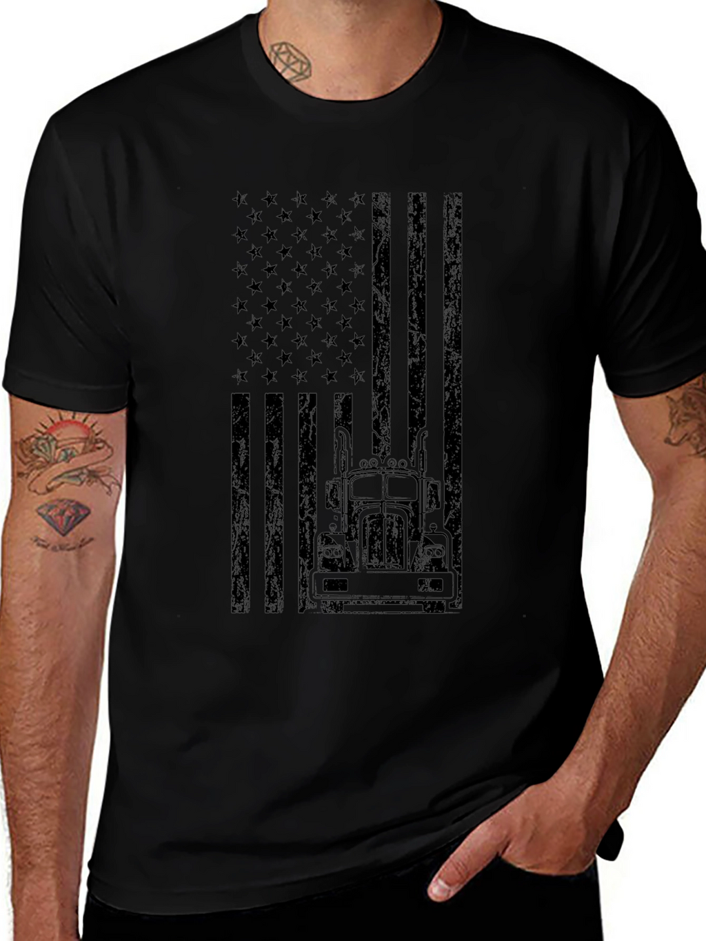 American Flag Trucker T-Shirt - Black