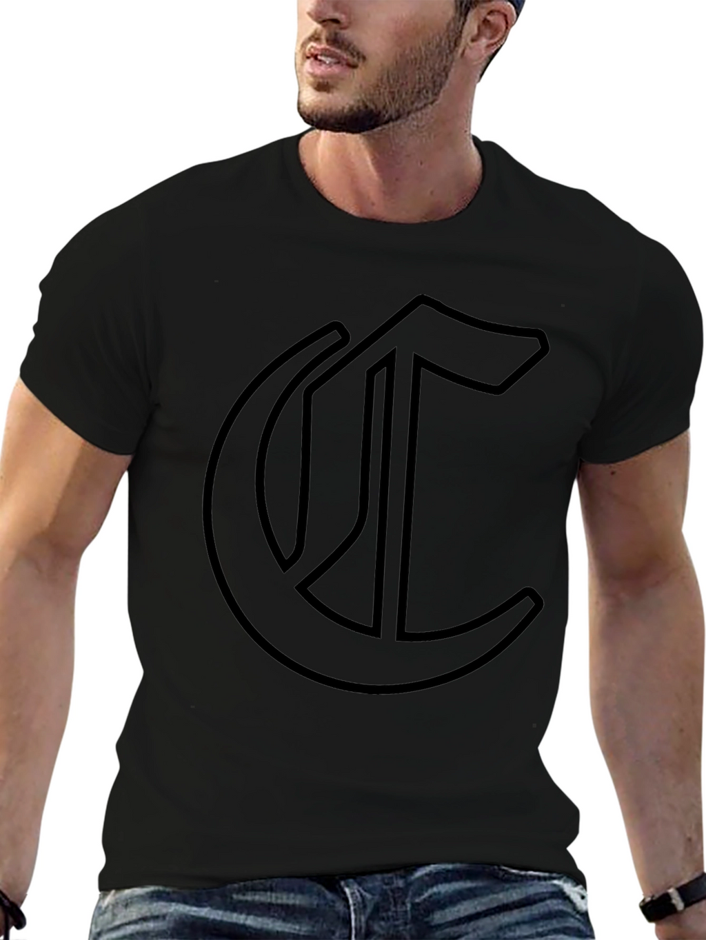 Gothic Initial Tee - Dark Aesthetic Cotton T-Shirt