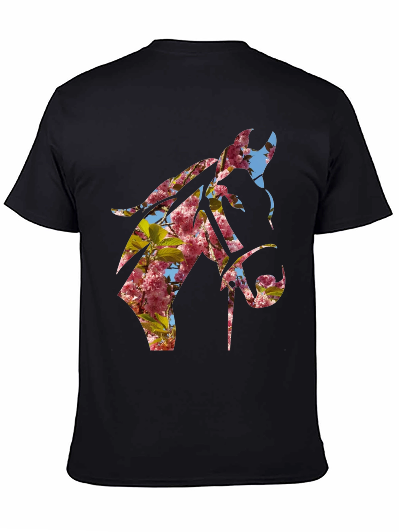 Floral Horse Silhouette Black T-Shirt - Nature Inspired Design