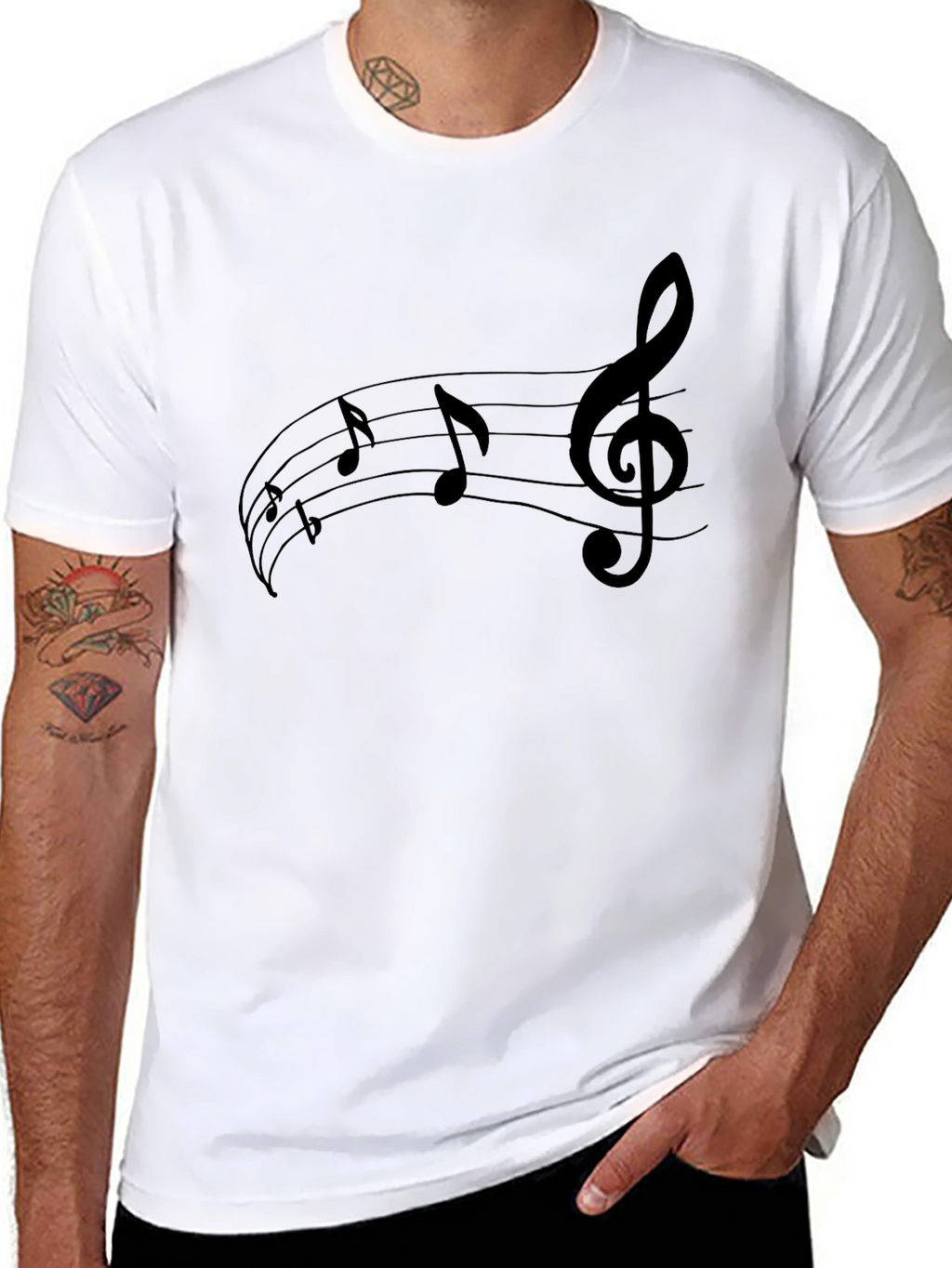 Music Note Graphic Tee - Black Cotton T-Shirt