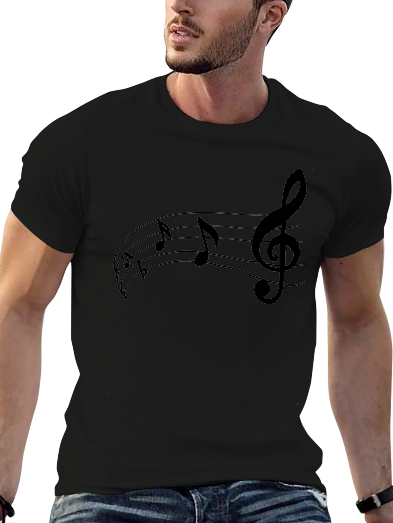 Music Note Graphic Tee - Black Cotton T-Shirt