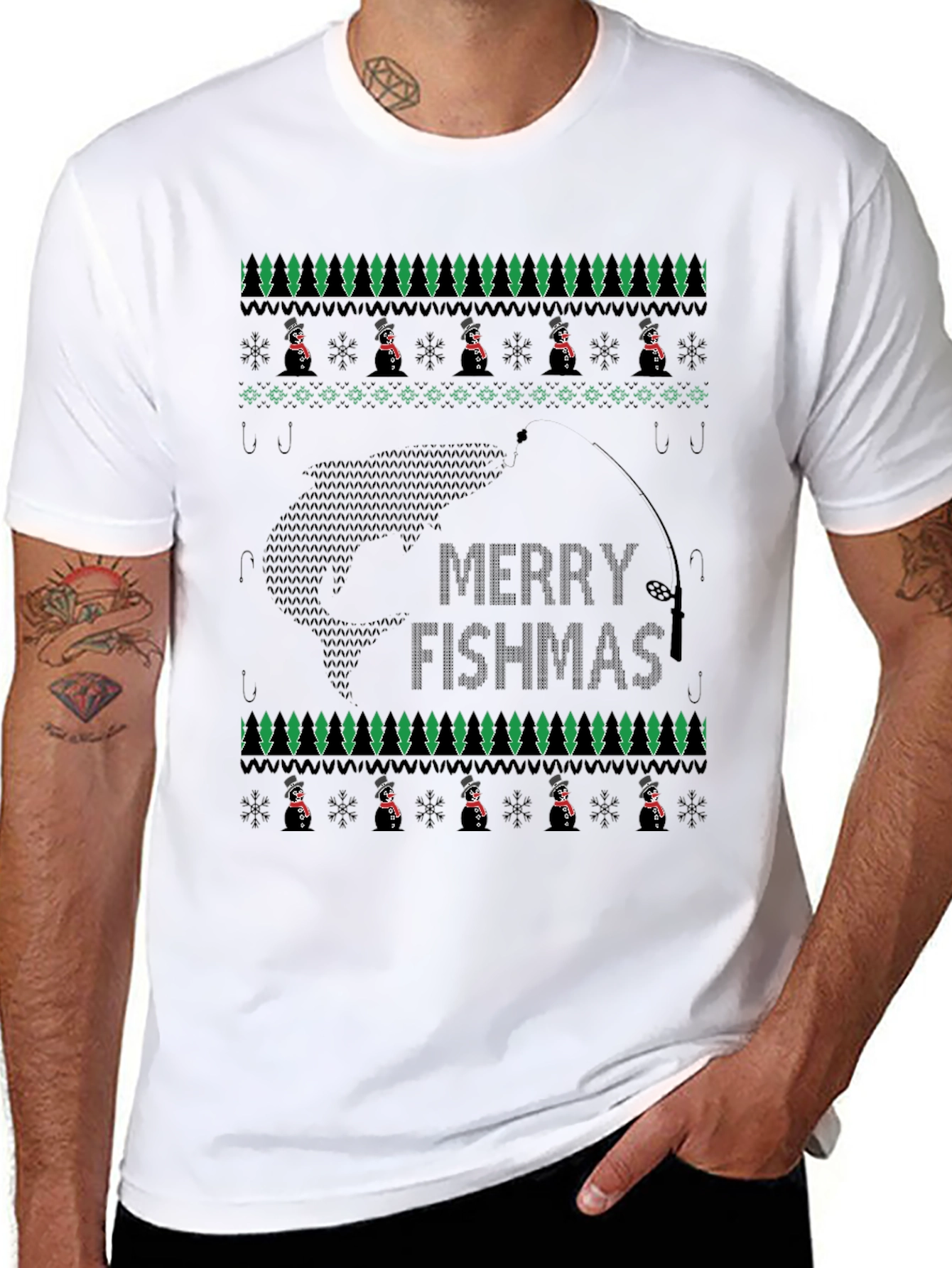 Merry Fishmas T-Shirt - Ugly Christmas Sweater Style