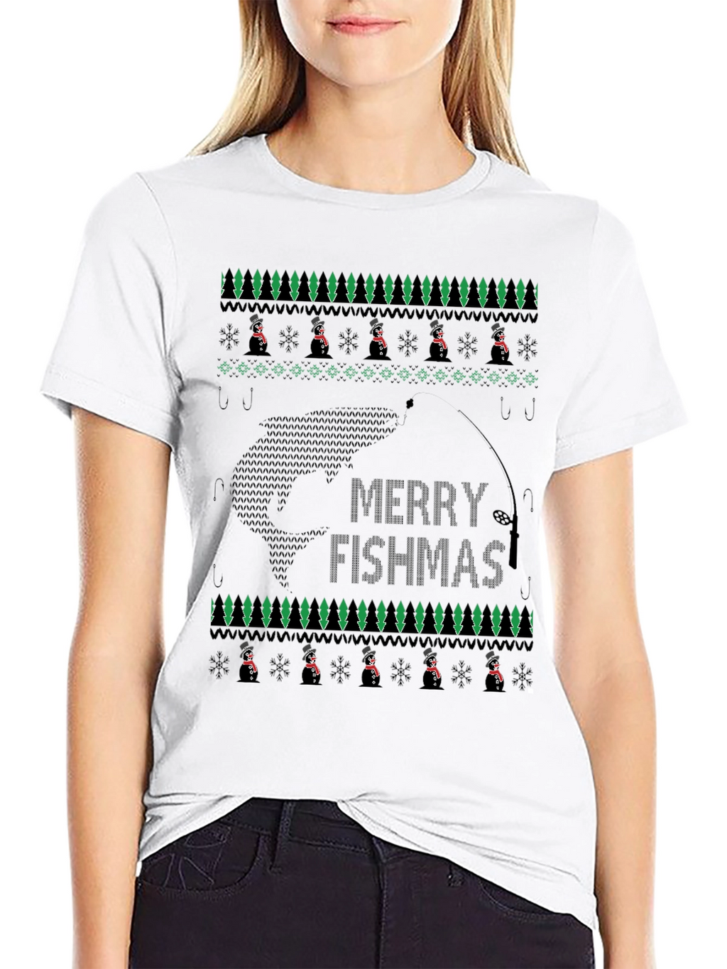 Merry Fishmas T-Shirt - Ugly Christmas Sweater Style