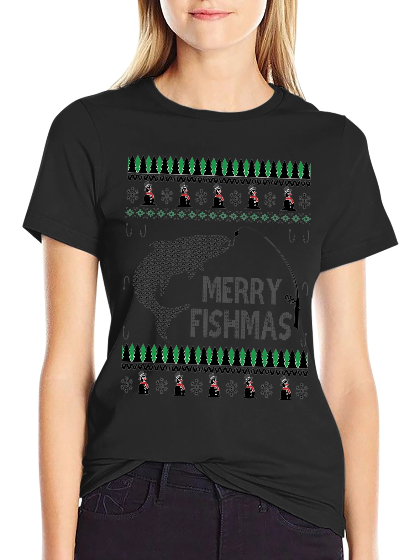 Merry Fishmas T-Shirt - Ugly Christmas Sweater Style