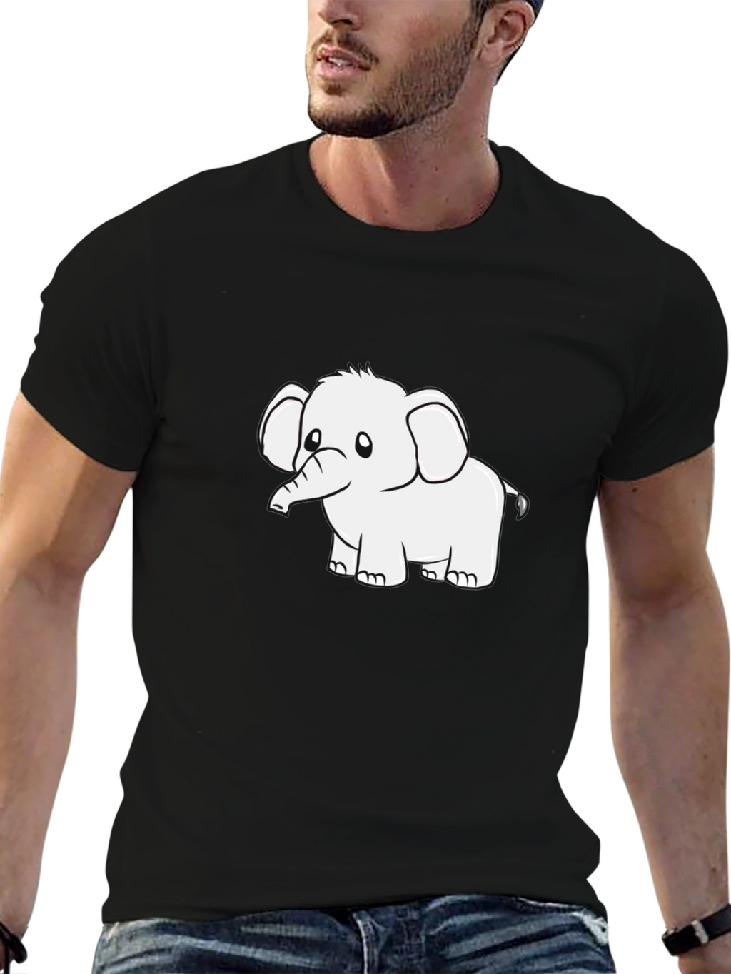 Black Graphic Tee - Cute Elephant Design