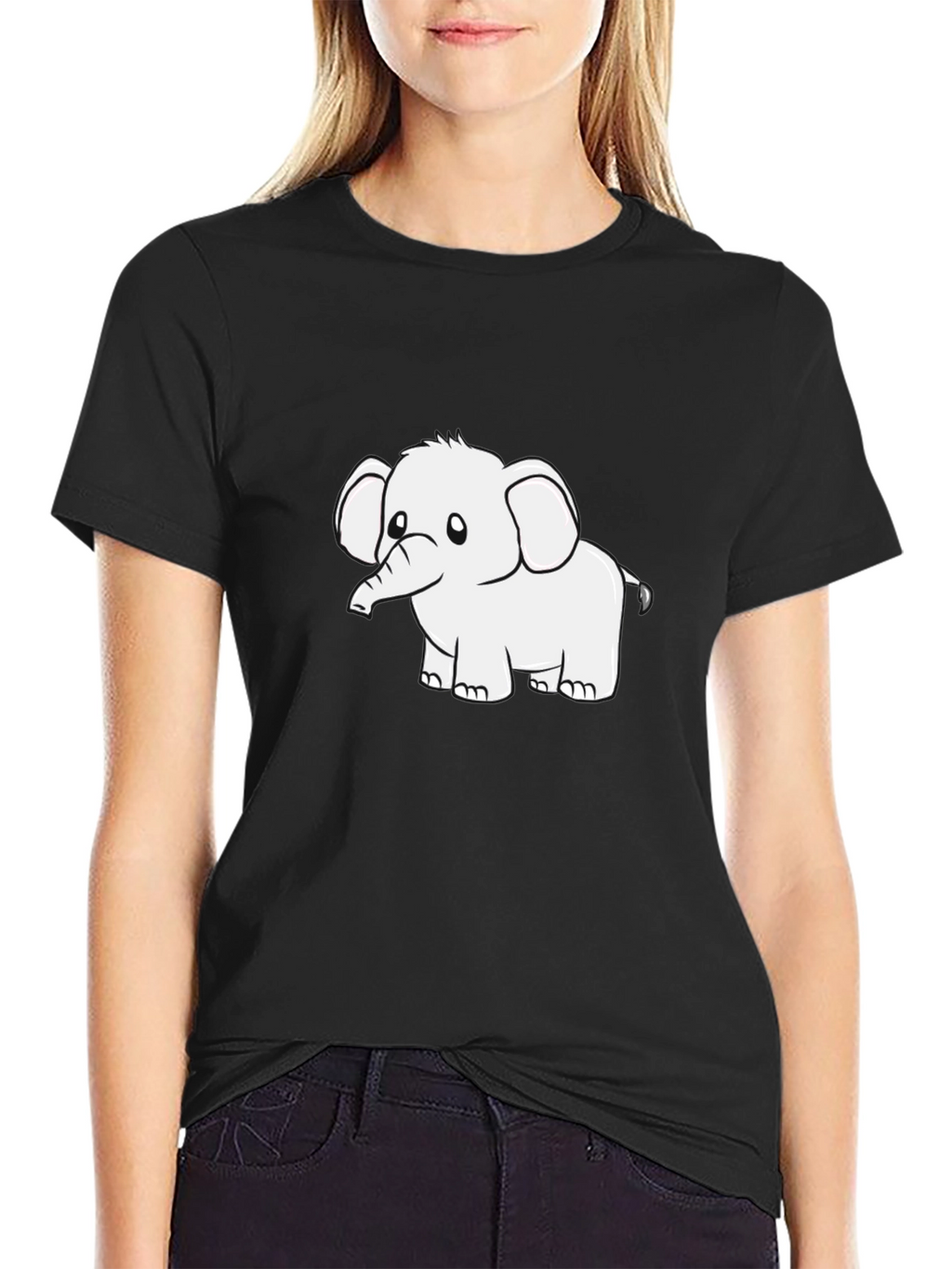 Black Graphic Tee - Cute Elephant Design