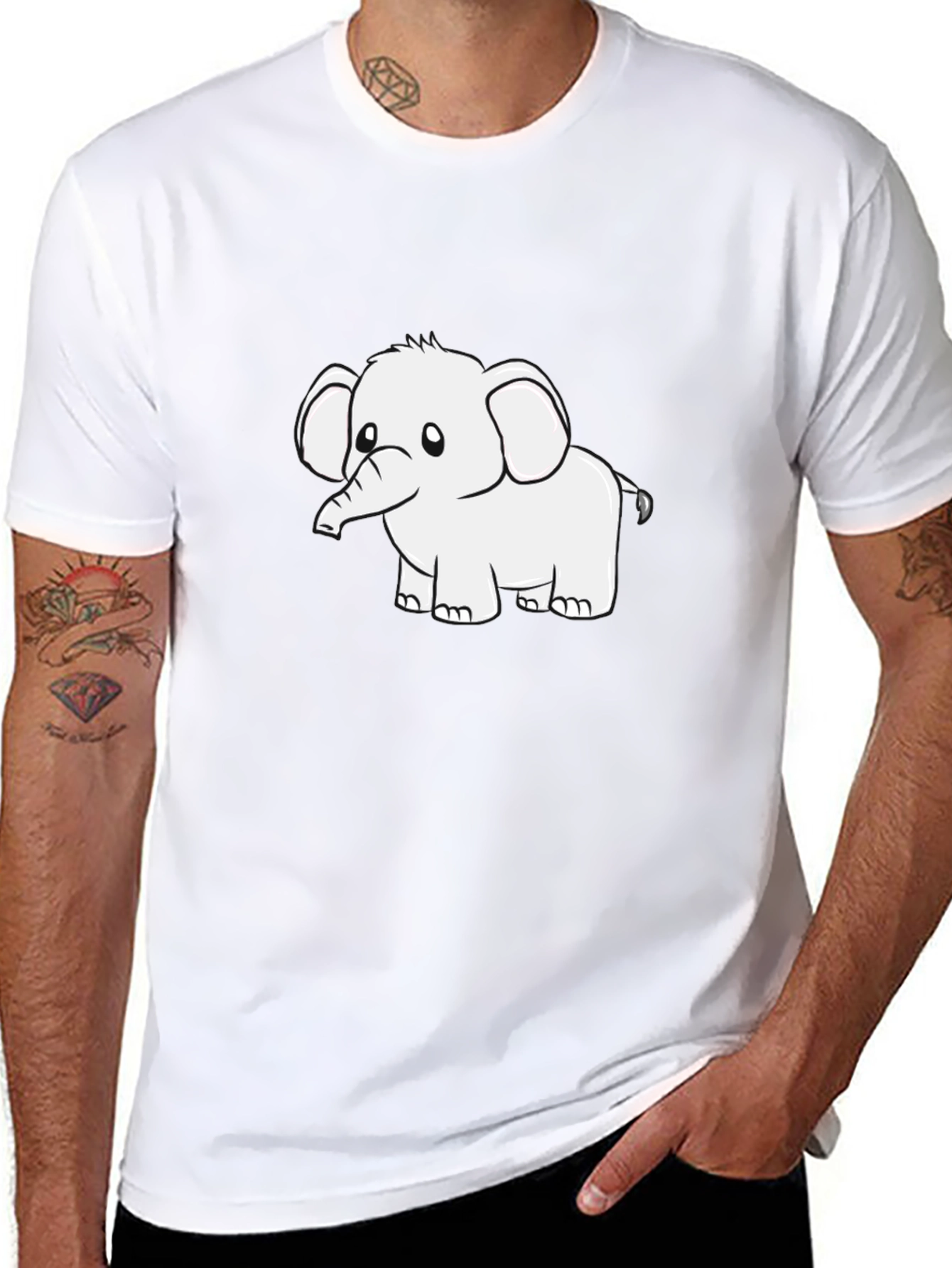 Black Graphic Tee - Cute Elephant Design