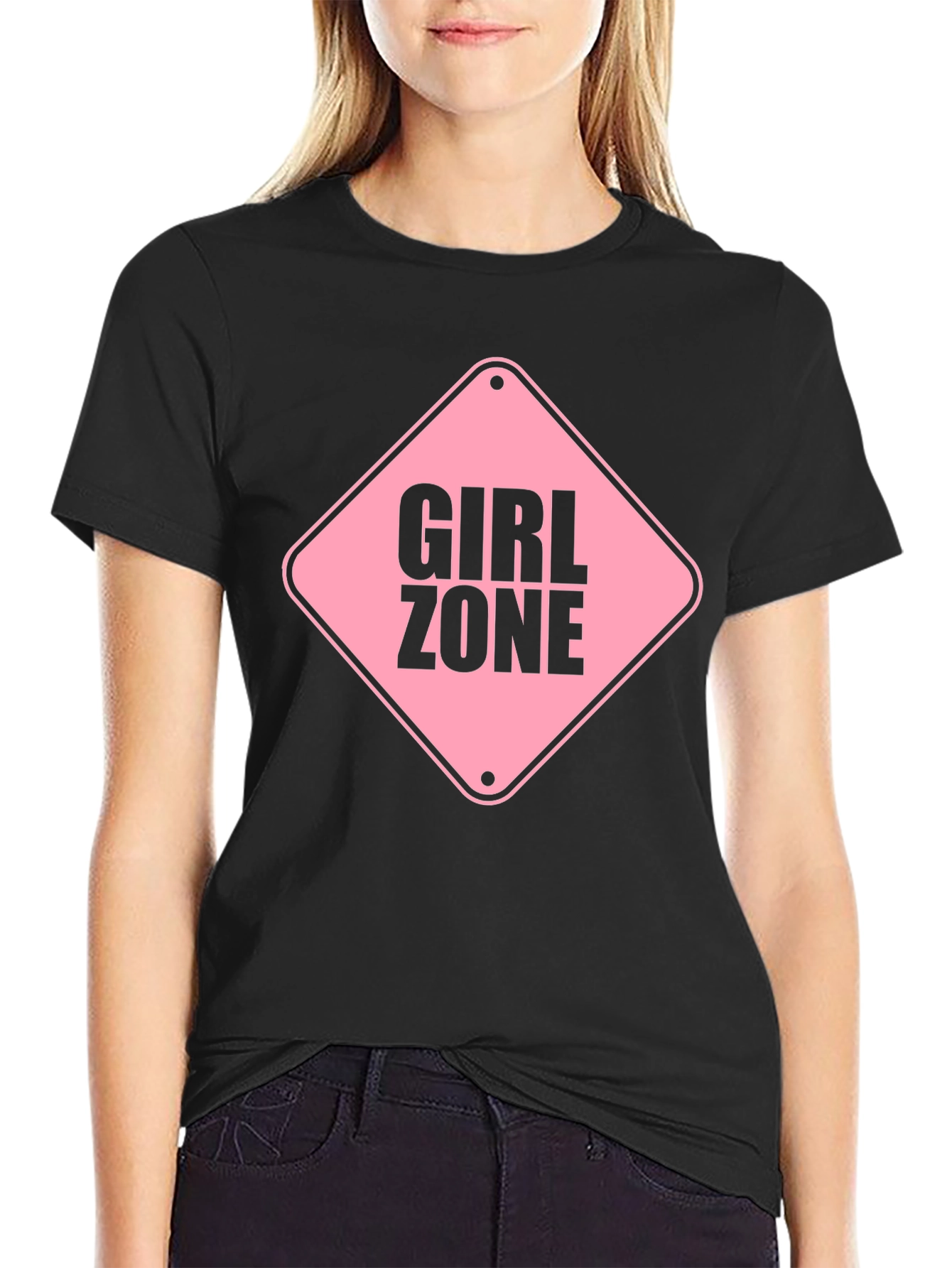 Girl Zone Graphic Tee - Black Crewneck T-Shirt