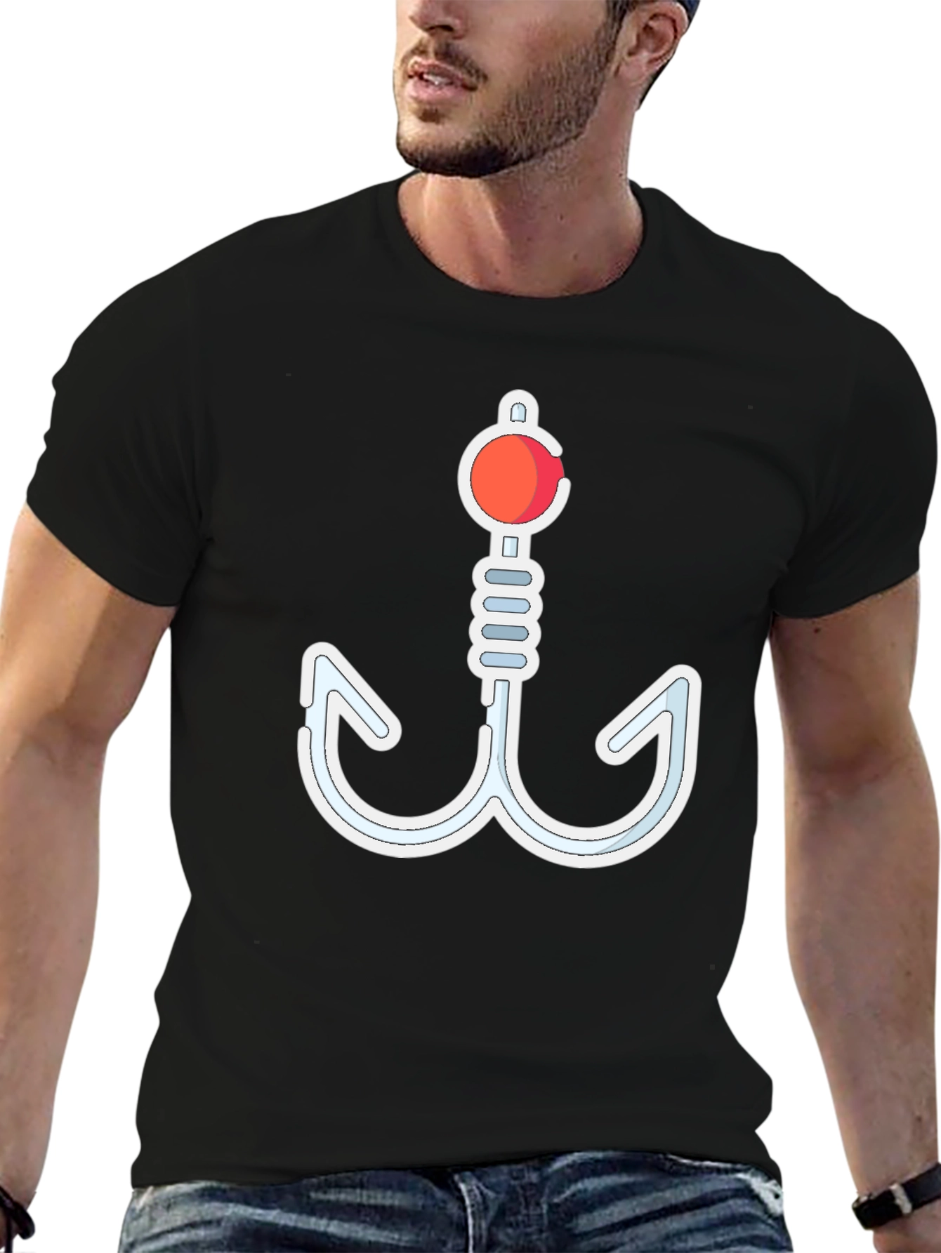Novelty Fishing Hook Graphic T-Shirt
