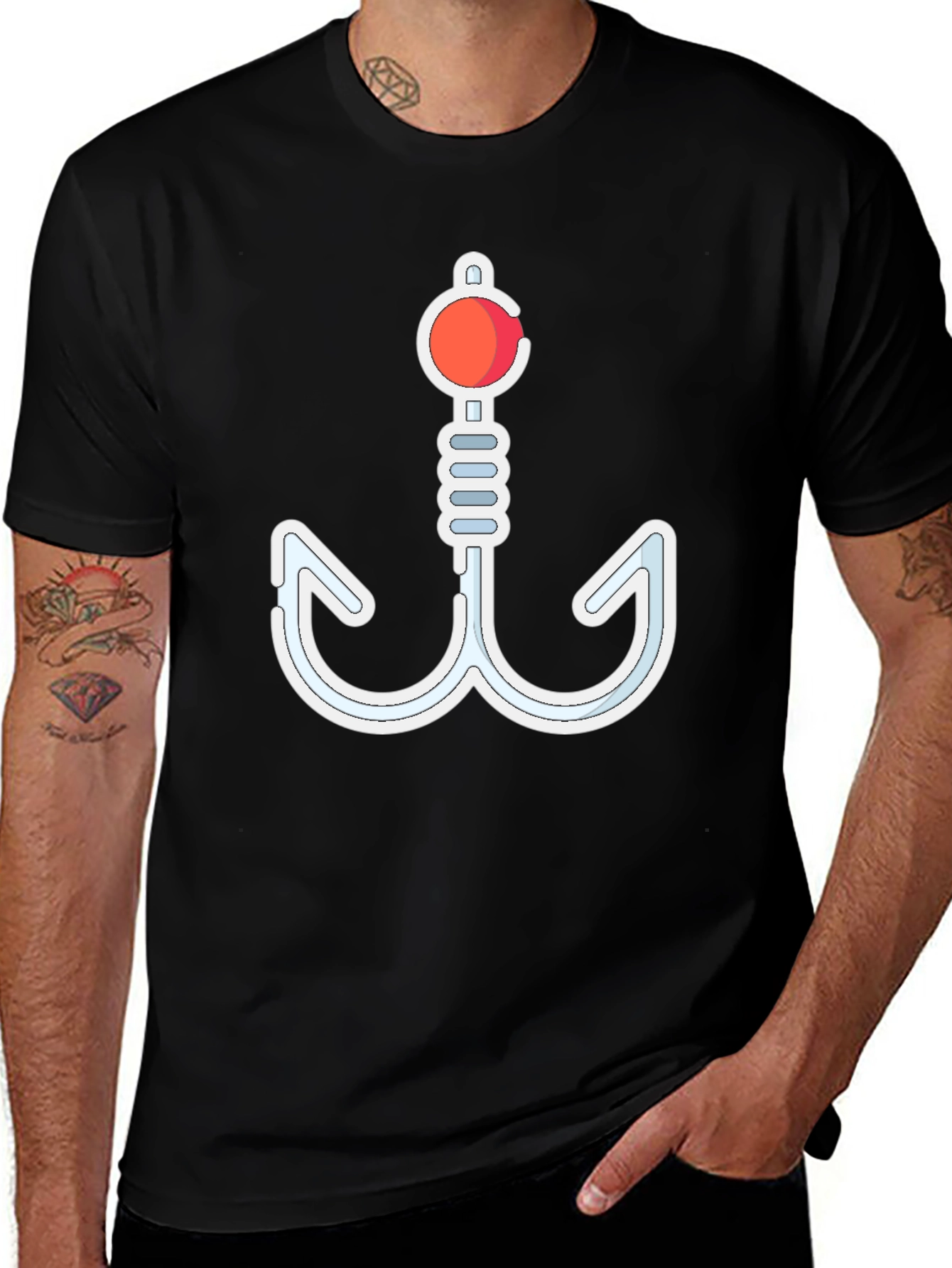 Novelty Fishing Hook Graphic T-Shirt