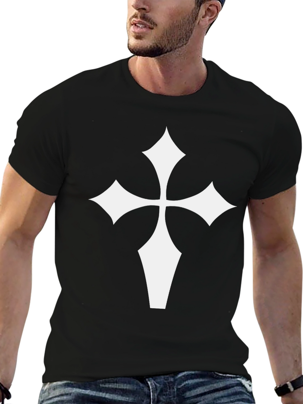 Black T-Shirt with White Cross Graphic