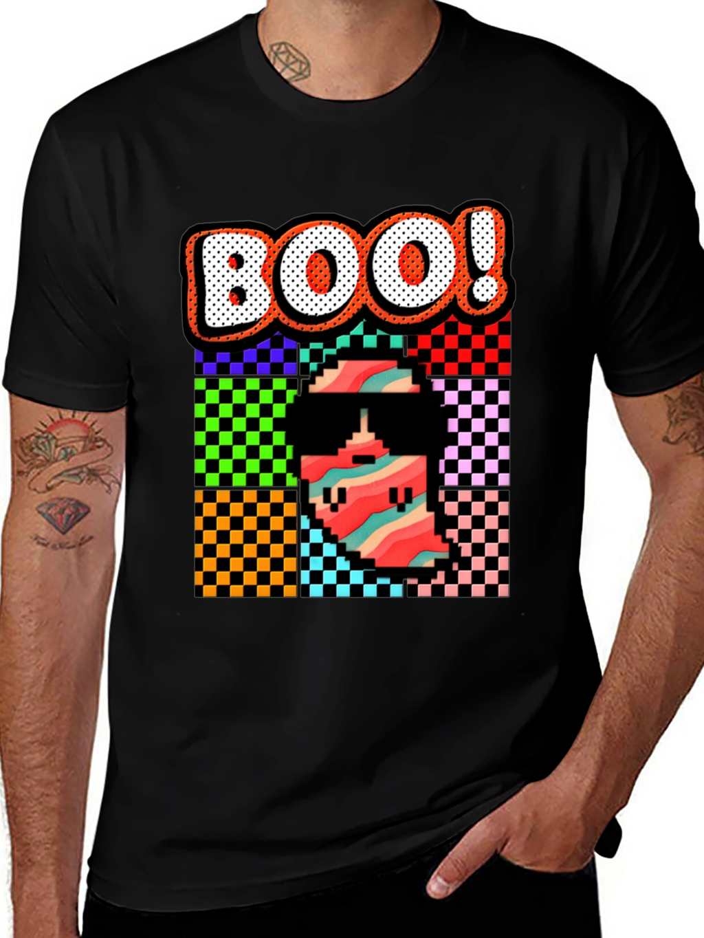 Retro Pixel BOO! Graphic Tee - Halloween Fun